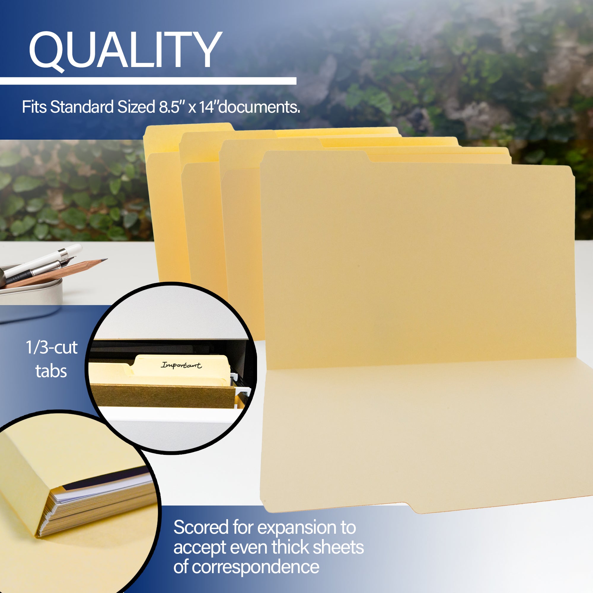Legal Manila File Folders, 1/3-Cut, 100 Count