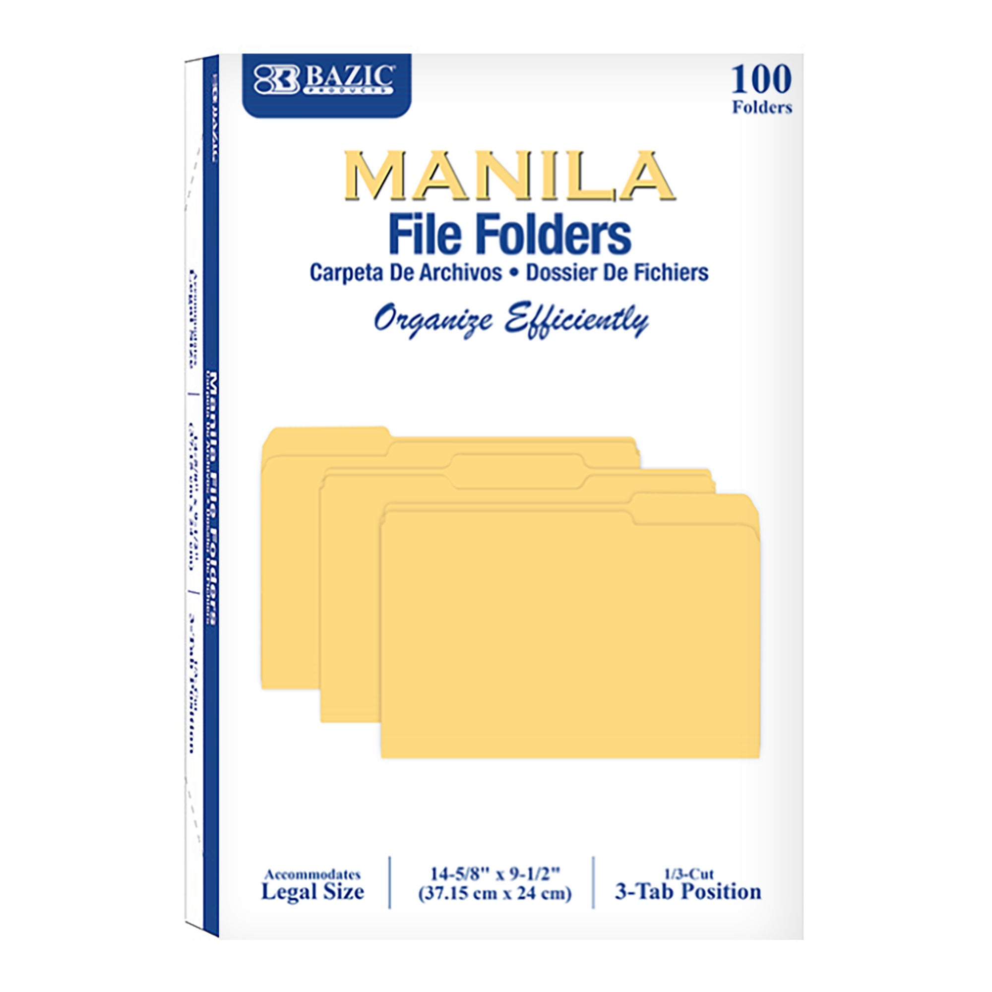 Legal Manila File Folders, 1/3-Cut, 100 Count