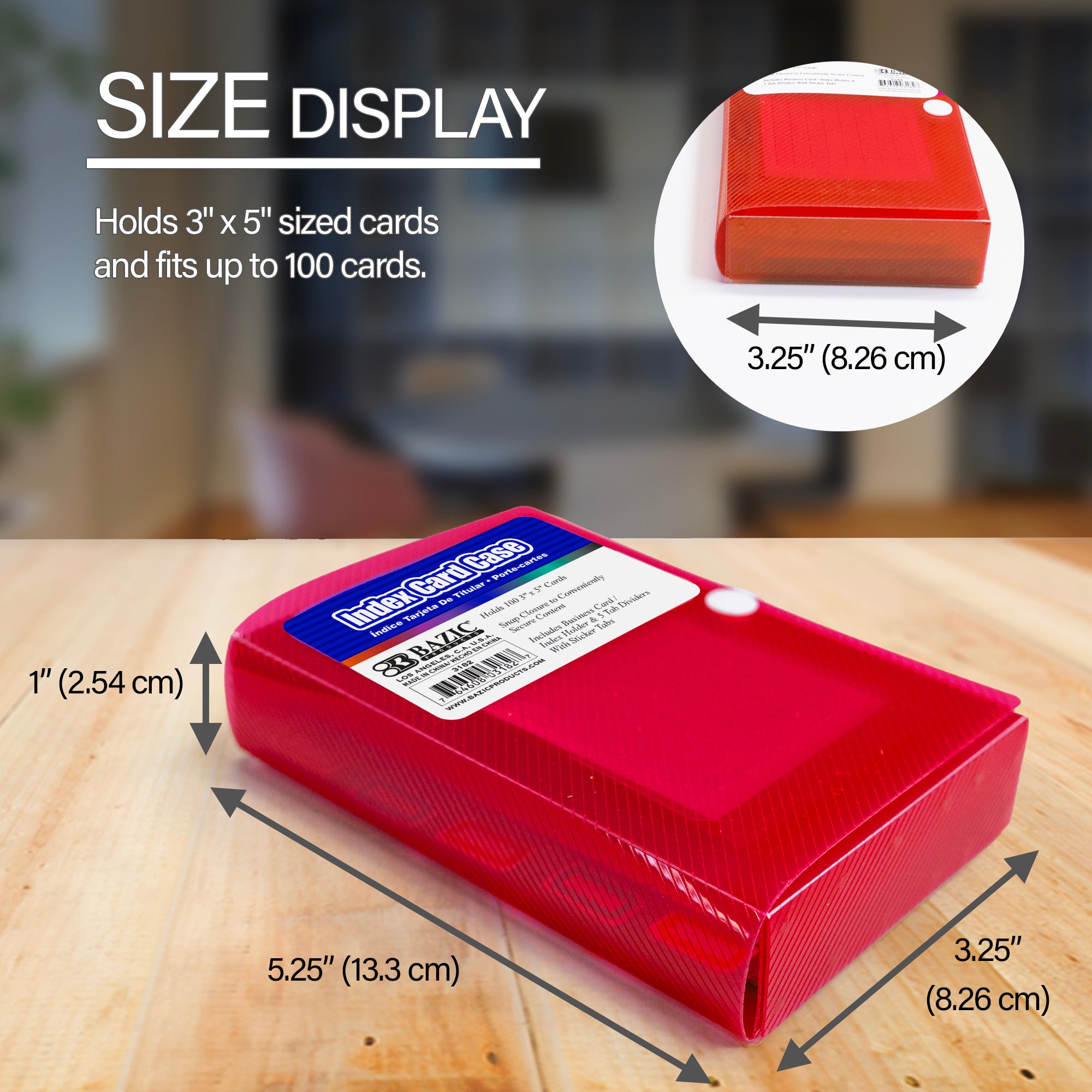 3 x 5 in Index Card Case, 5-Tab Dividers, Holds 100