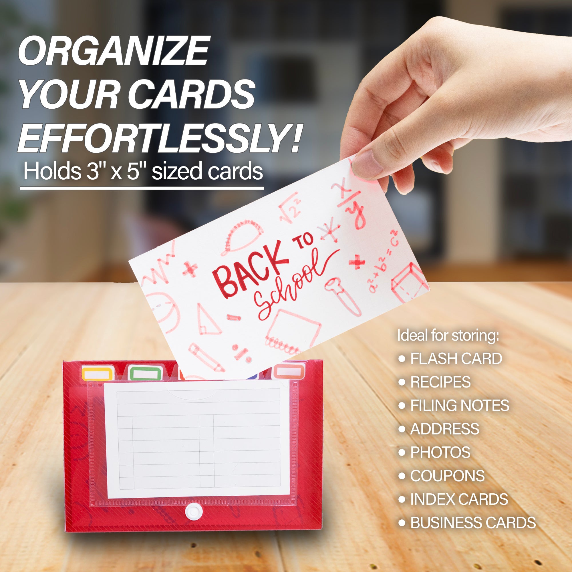 3 x 5 in Index Card Case, 5-Tab Dividers, Holds 100