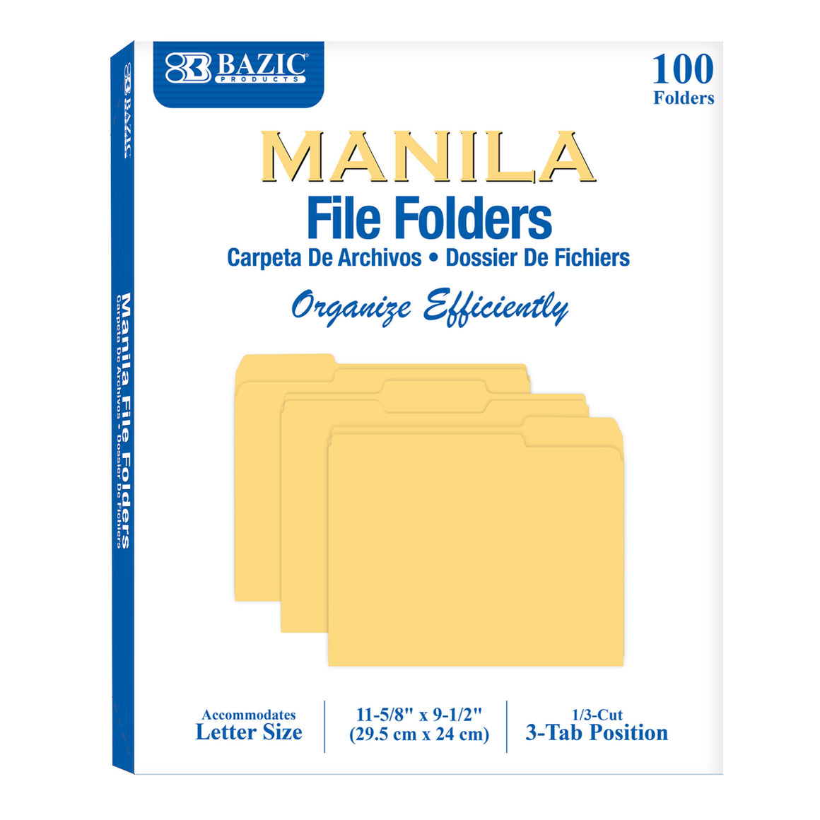 Manila File Folder 1/3 Cut Letter Size (100/Pack)