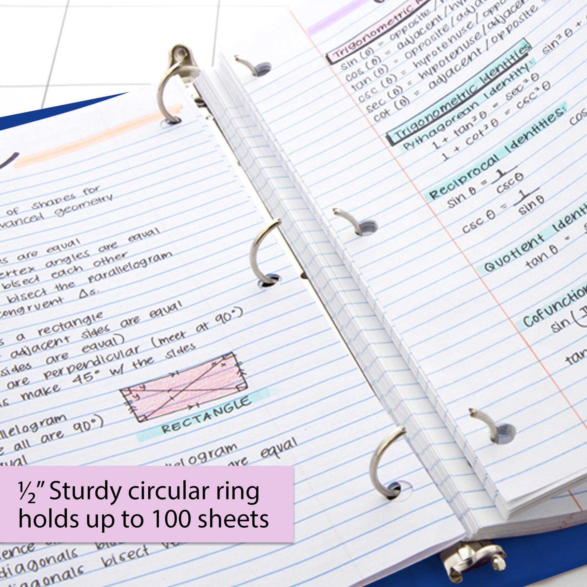 Blue 0.5 Inch View Binder, 3 Ring, Holds 100 Sheets