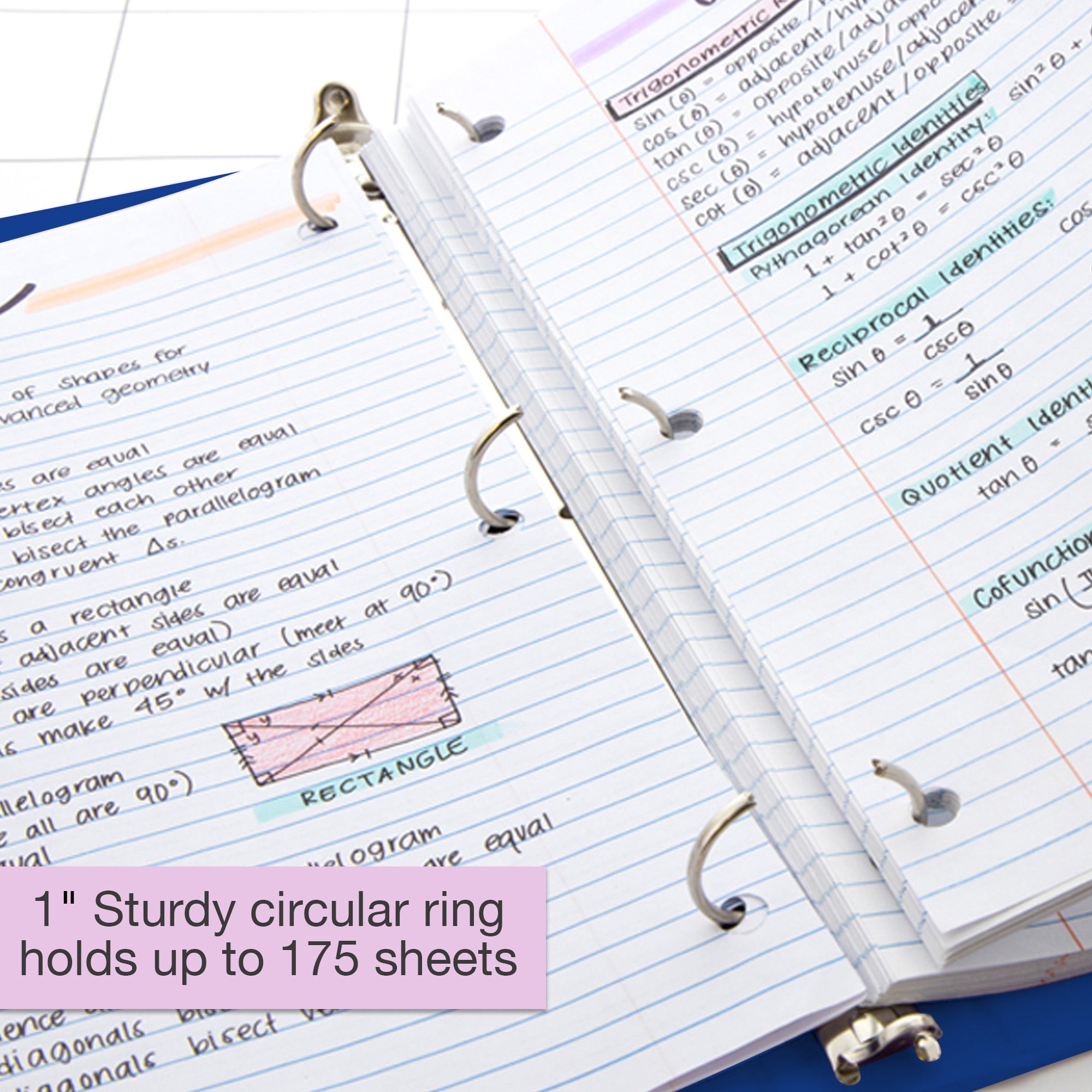 3 Ring Binder, 1 Inch, Blue View Binder, Holds 175 Sheets