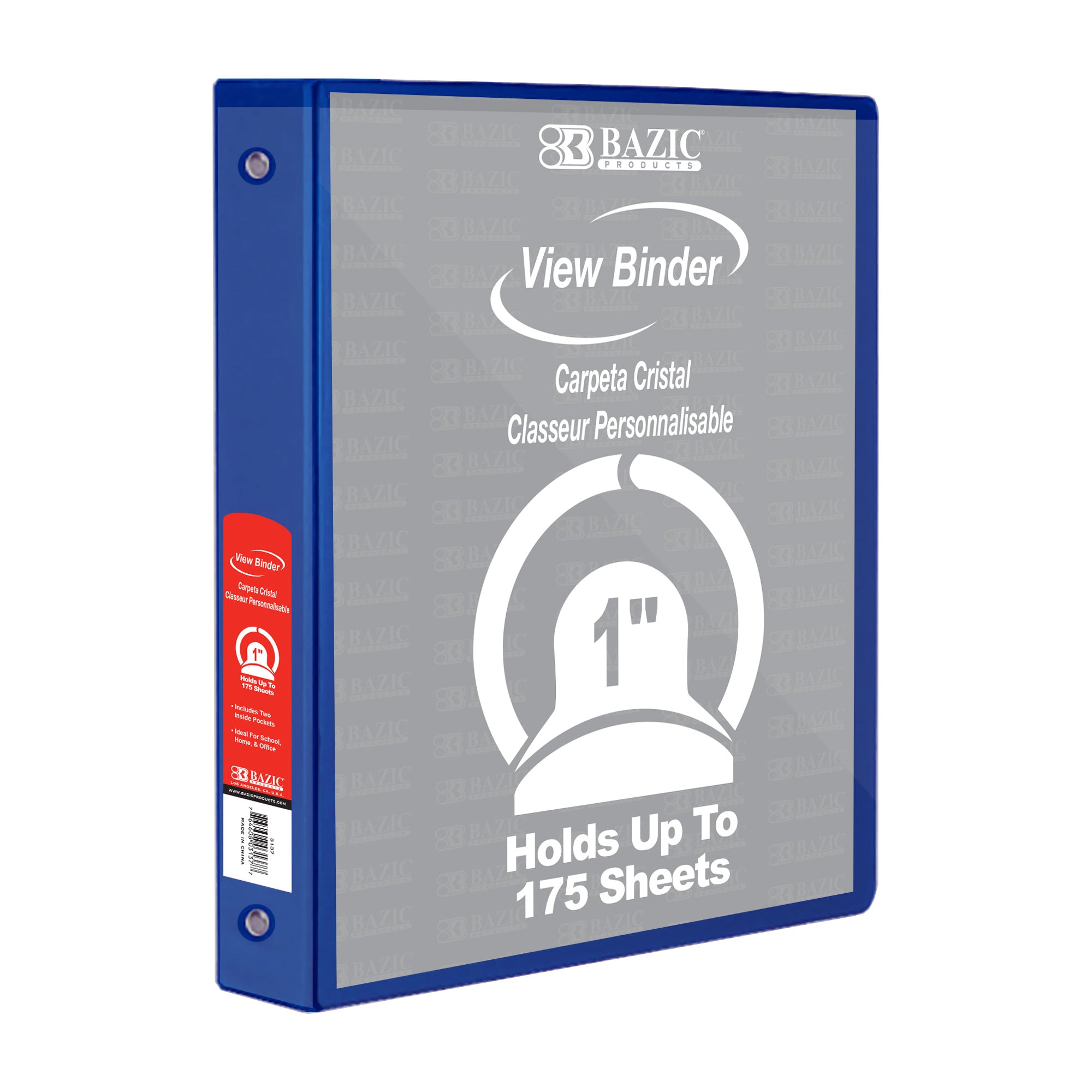 3 Ring Binder, 1 Inch, Blue View Binder, Holds 175 Sheets