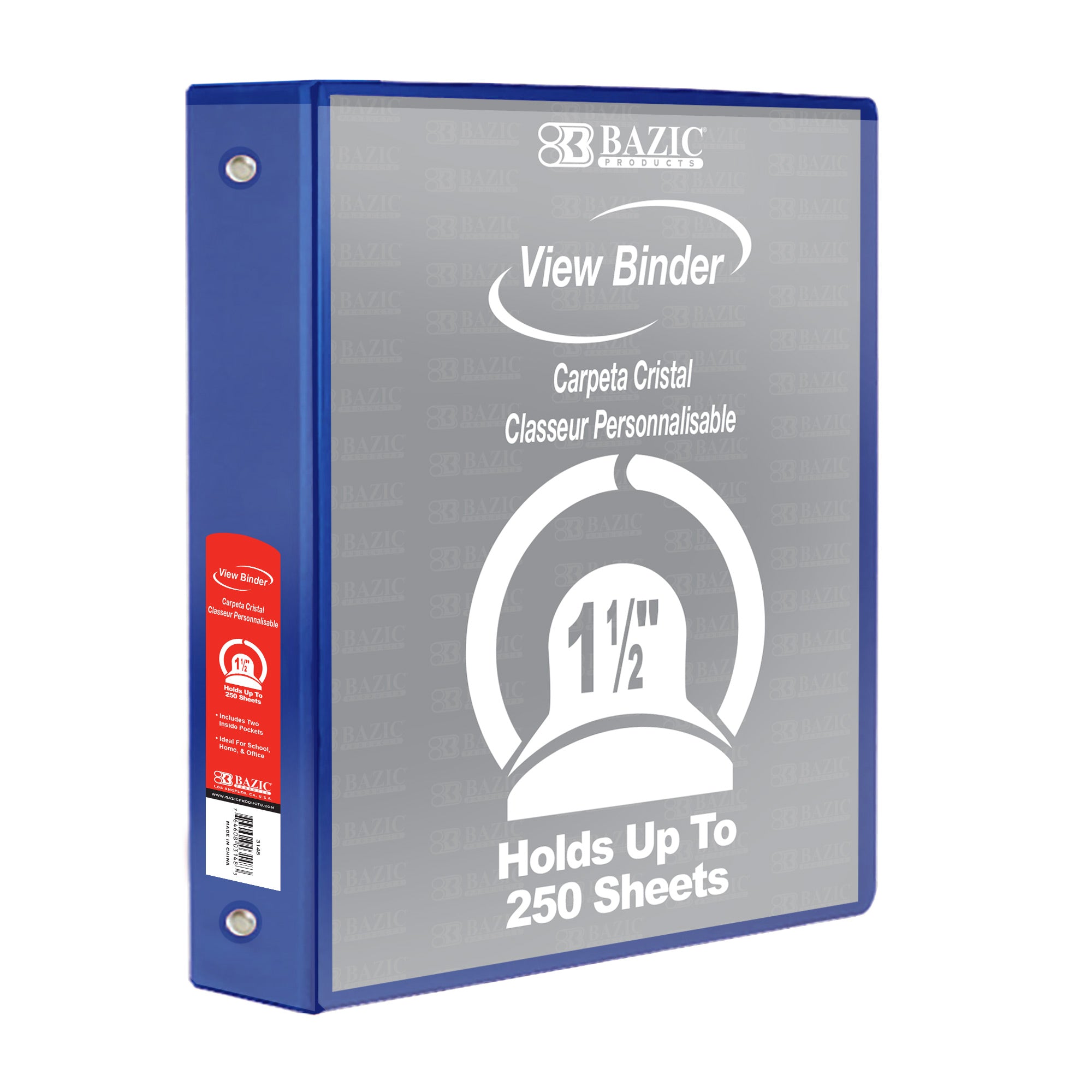 1.5 Inch View Binder, 3 Ring, Holds 250 Sheets, Blue