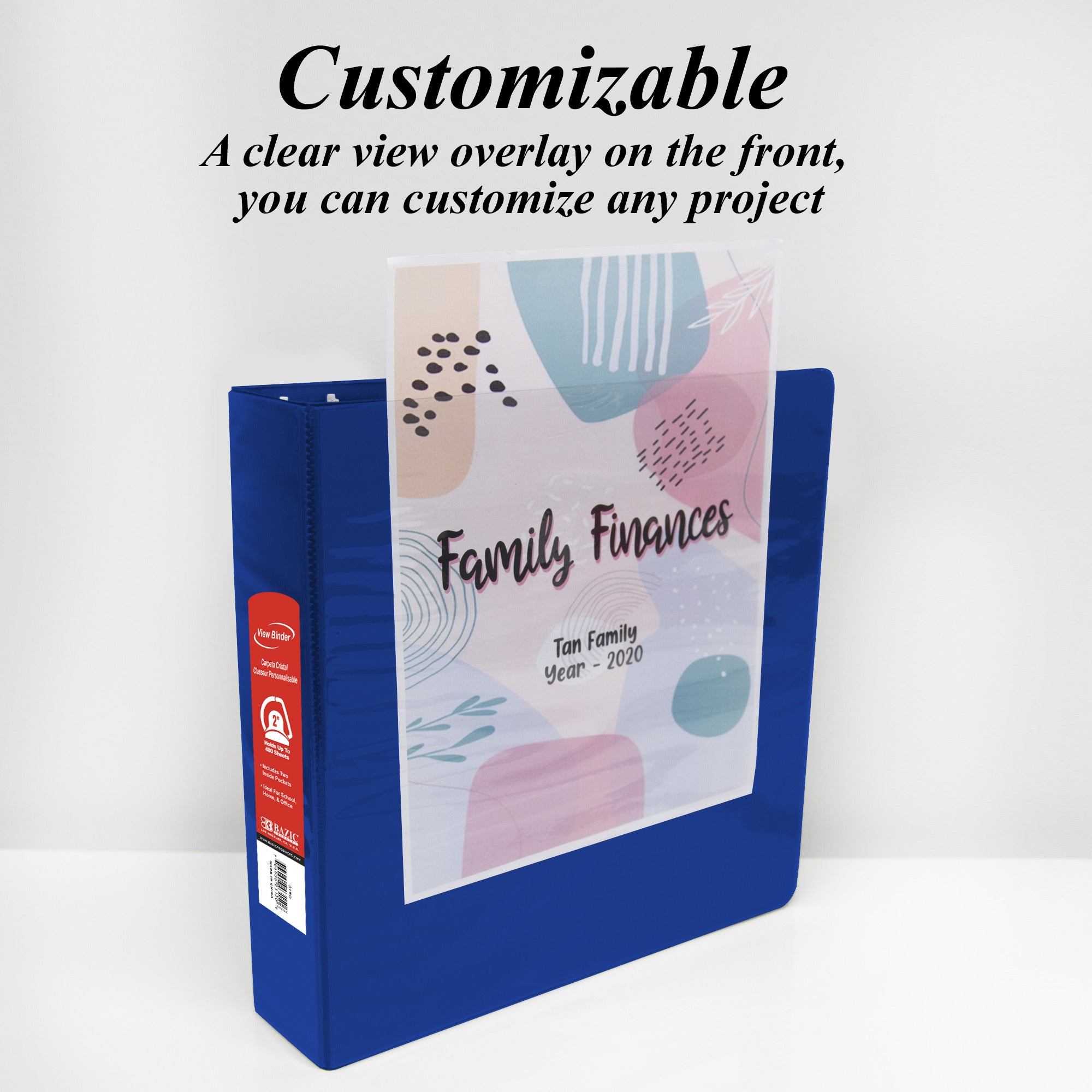 2 Inch View Binder, 3 Ring D-Ring, Holds 480 Sheets, Blue