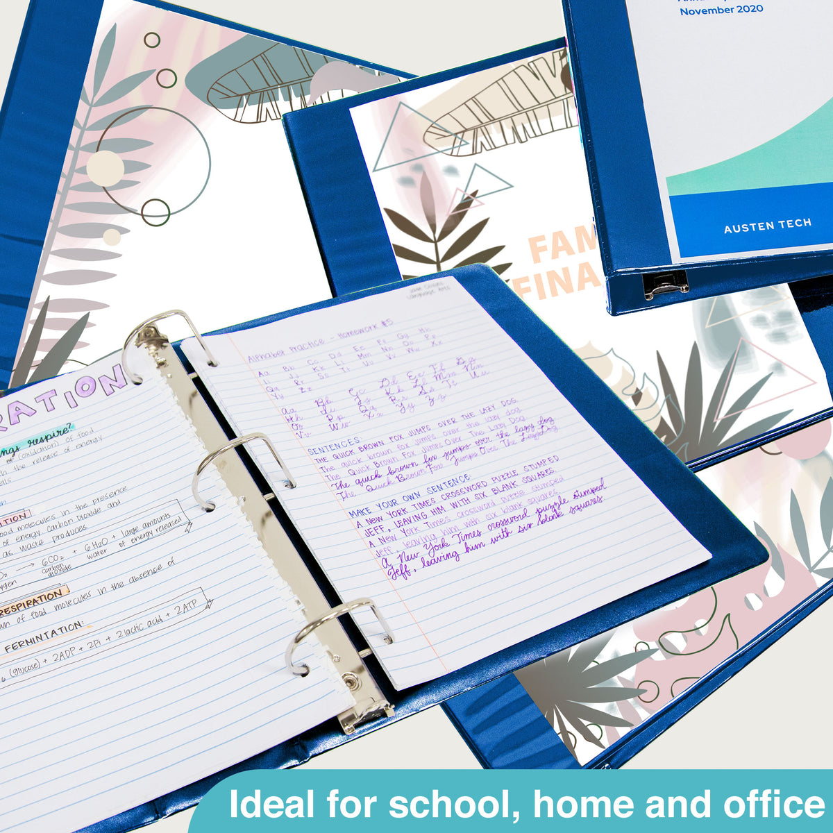 3" Blue 3-Ring View Binder, Slant-D Ring, 2 Pockets