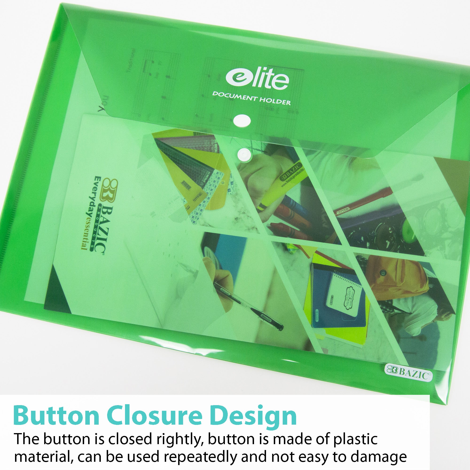 Plastic File Folders, Snap Closure, Letter, 12 Count