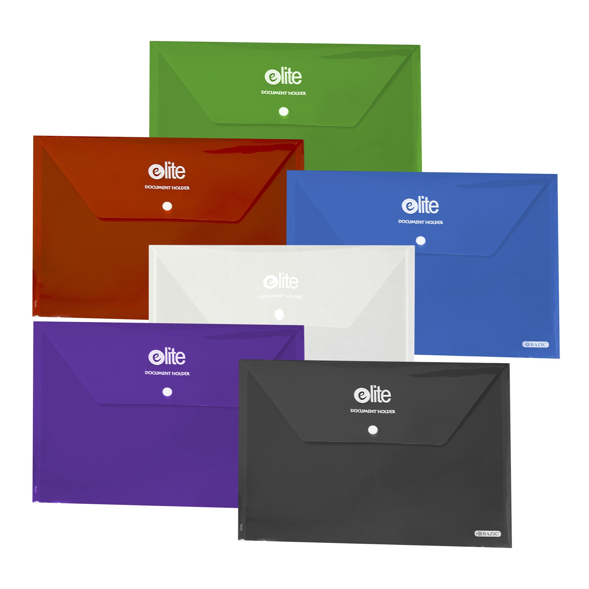 Plastic File Folders, Snap Closure, Letter, 12 Count