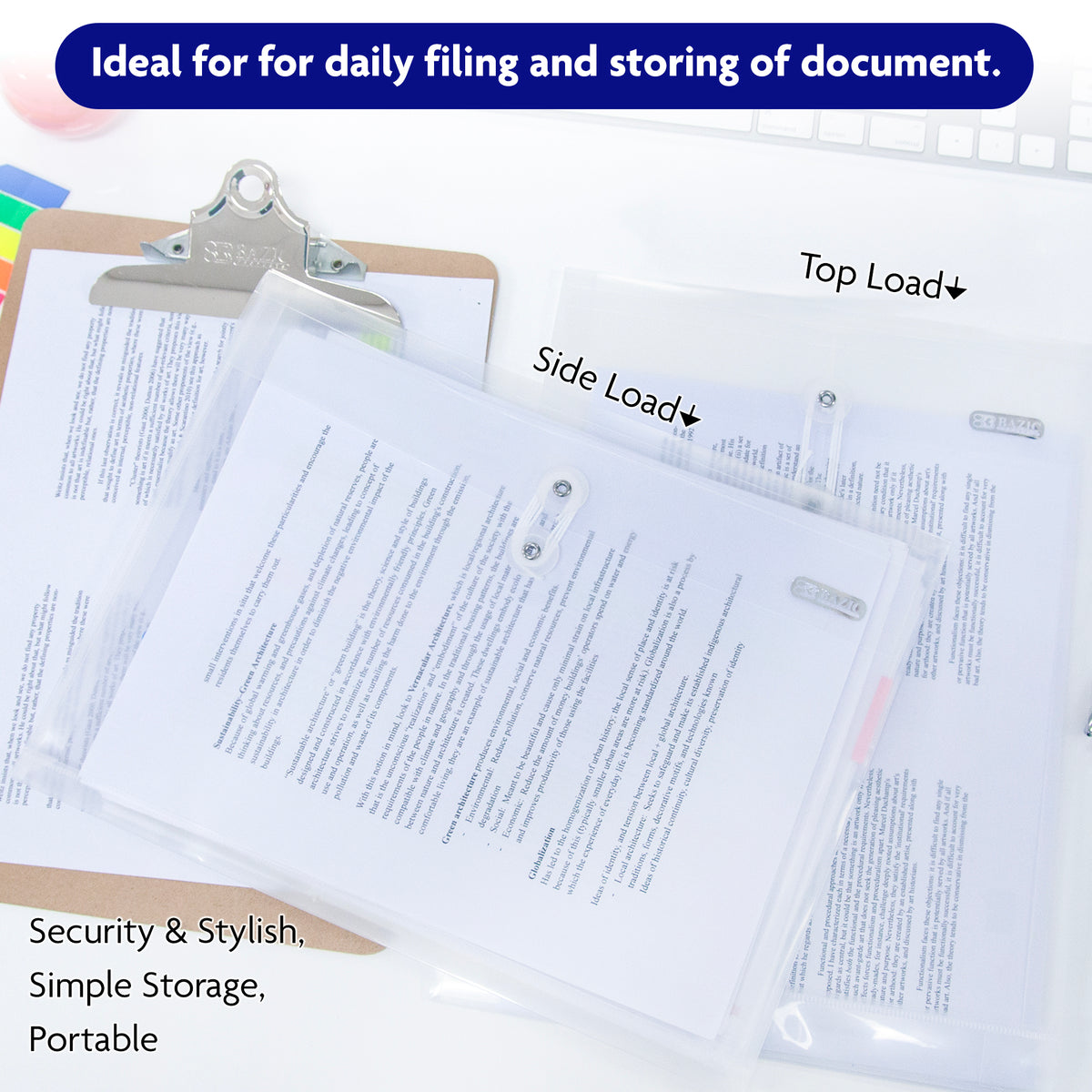 Clear string envelopes: top load, side load; ideal for daily filing; security and stylish, simple storage, portable.