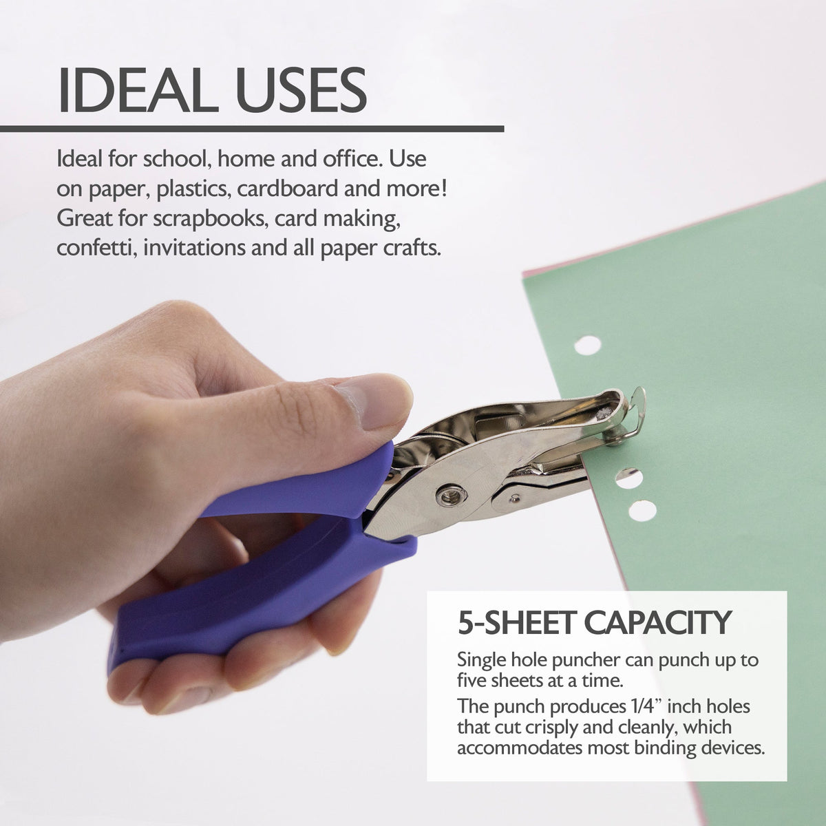 Single Hole Paper Punch, 5-Sheet, Cushion Grip