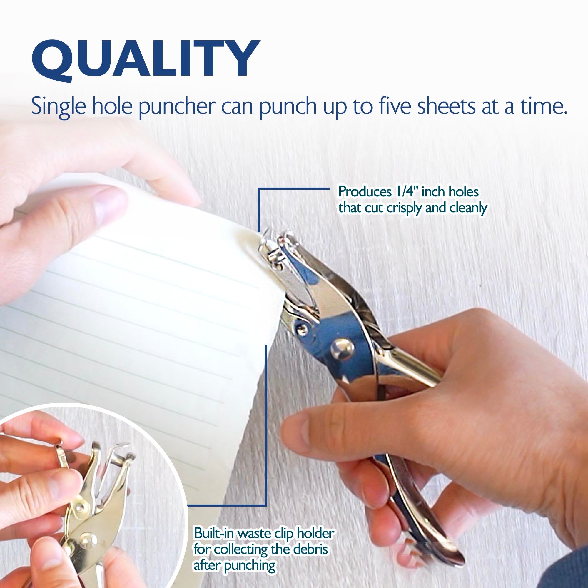 Single Hole Punch, 0.25" Holes, 5-Sheet Capacity