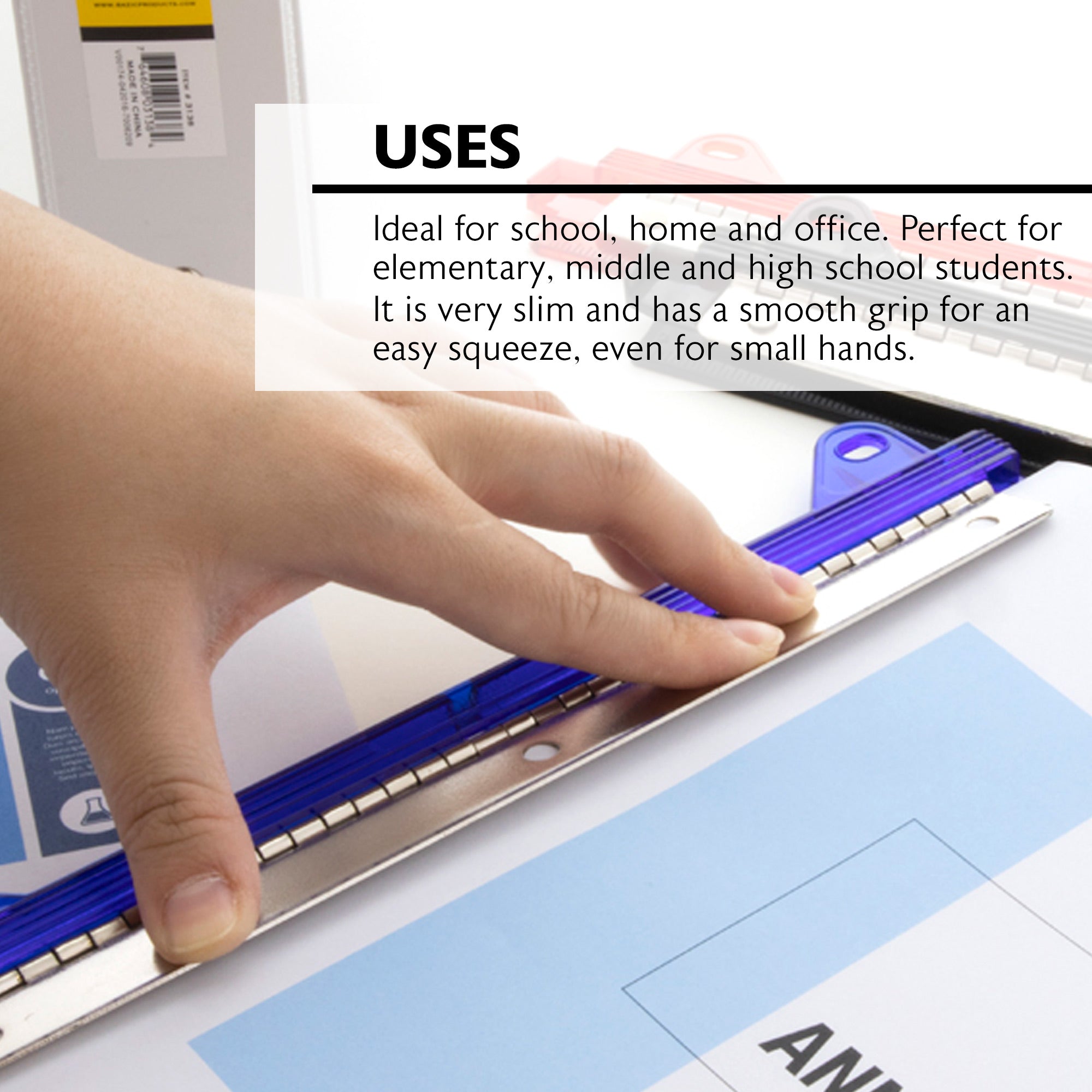 Portable 3-Hole Paper Punch, for Binders Office School