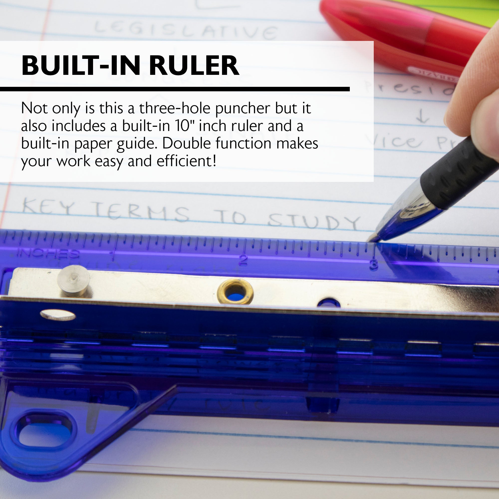 Portable 3-Hole Paper Punch, for Binders Office School