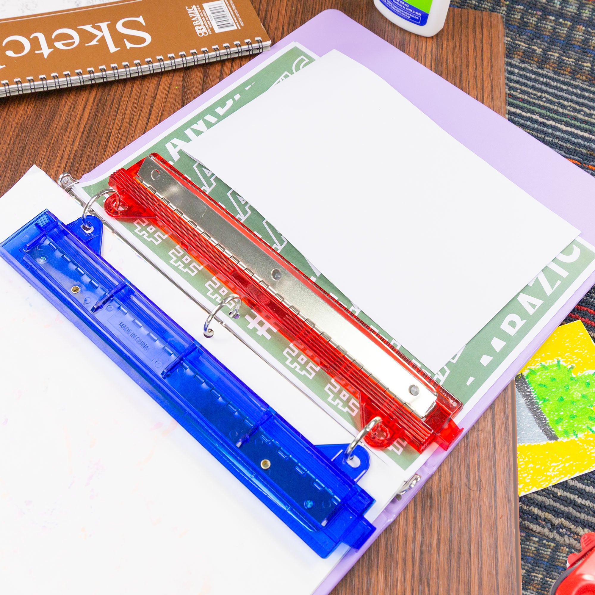 Portable 3-Hole Paper Punch, for Binders Office School