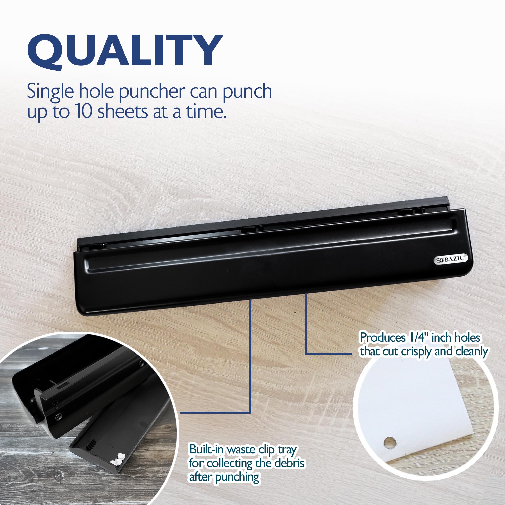 Desktop 3-Hole Paper Punch, 10-Sheet, Metal