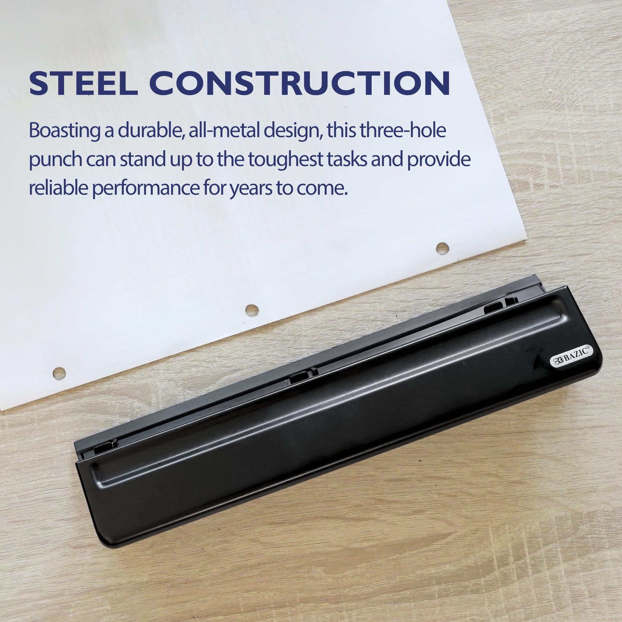 Desktop 3-Hole Paper Punch, 10-Sheet, Metal