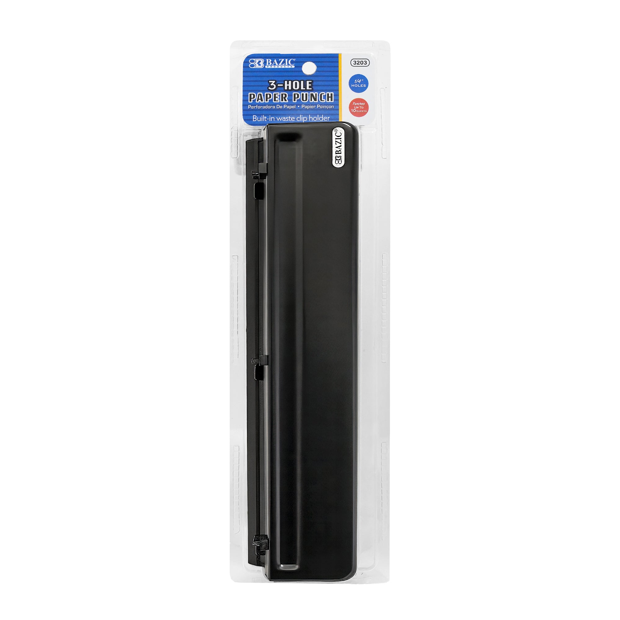 Desktop 3-Hole Paper Punch, 10-Sheet, Metal
