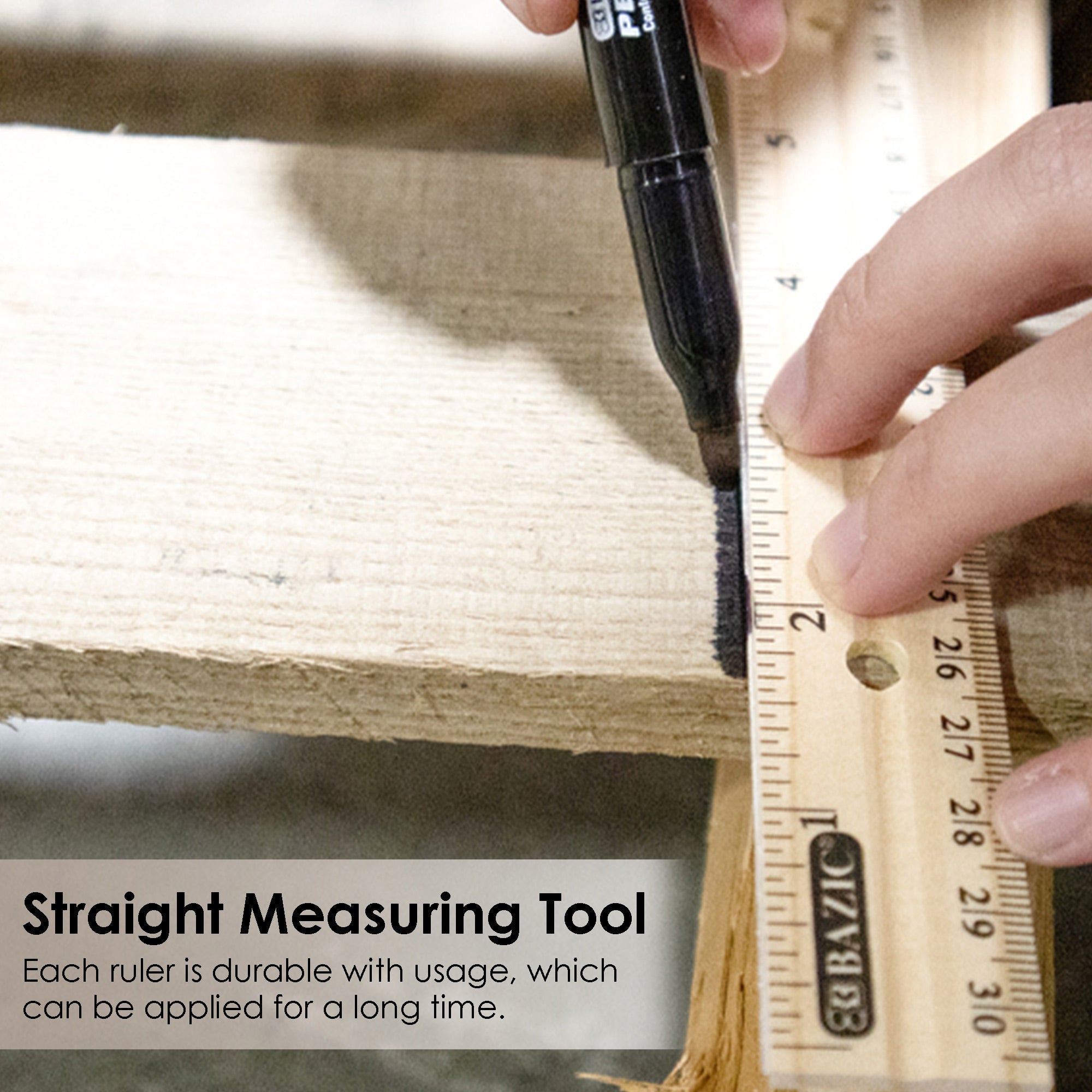12 in Wooden Ruler, Inch & Metric (30 cm)