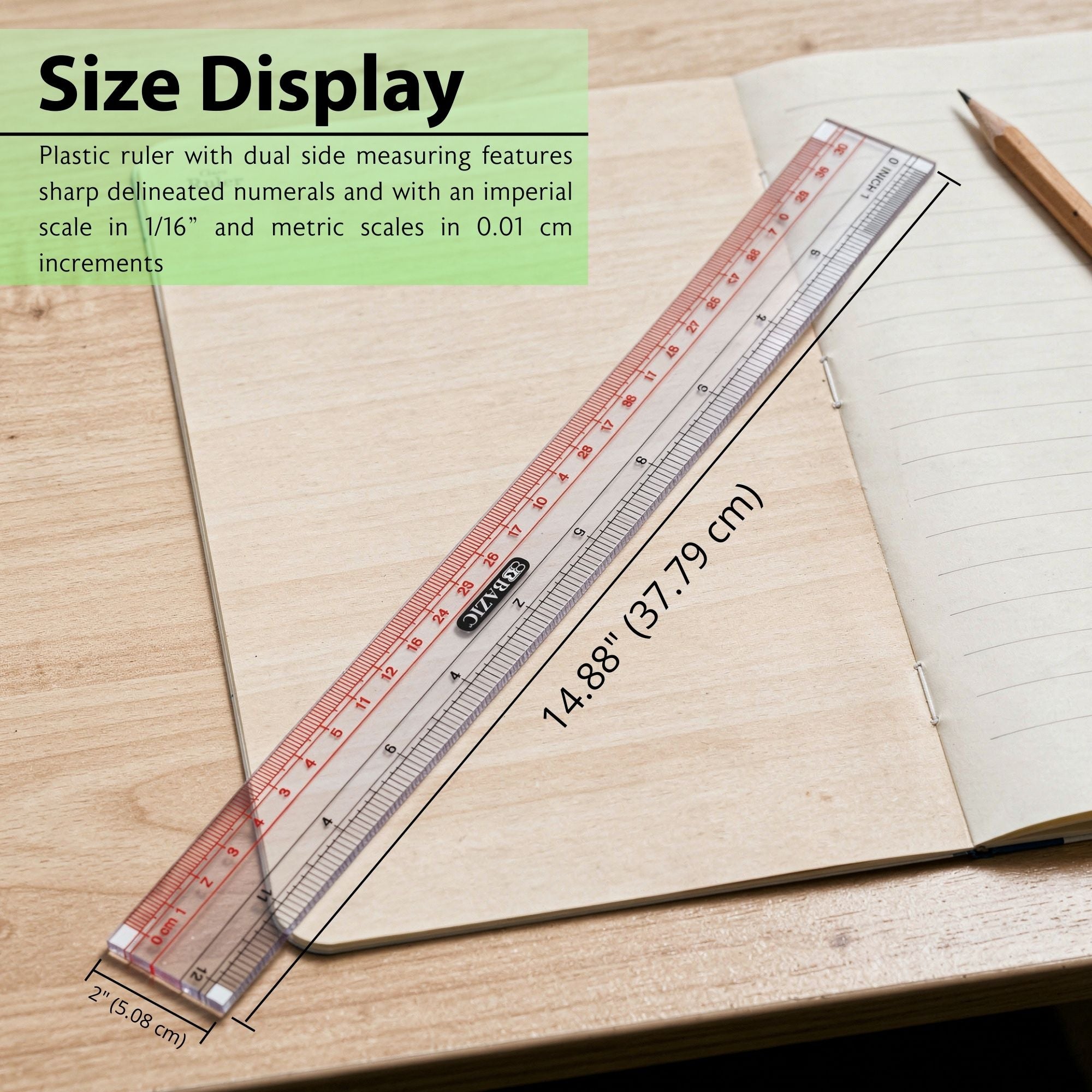 Claro 12 in Clear Plastic Ruler, Inch & Metric
