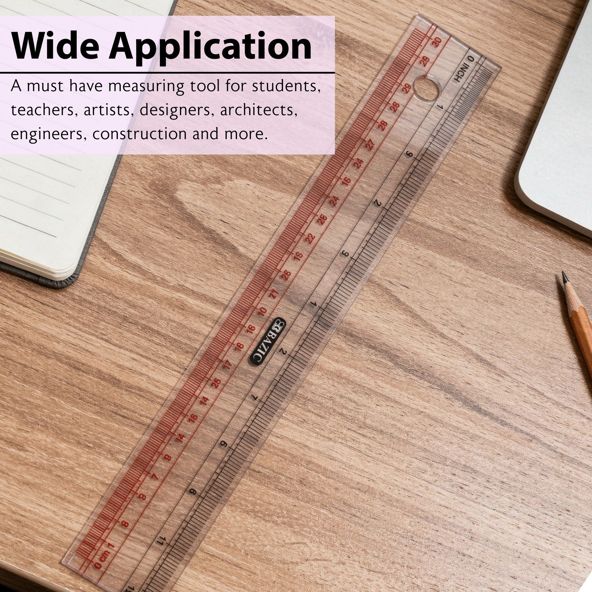 Claro 12 in Clear Plastic Ruler, Inch & Metric