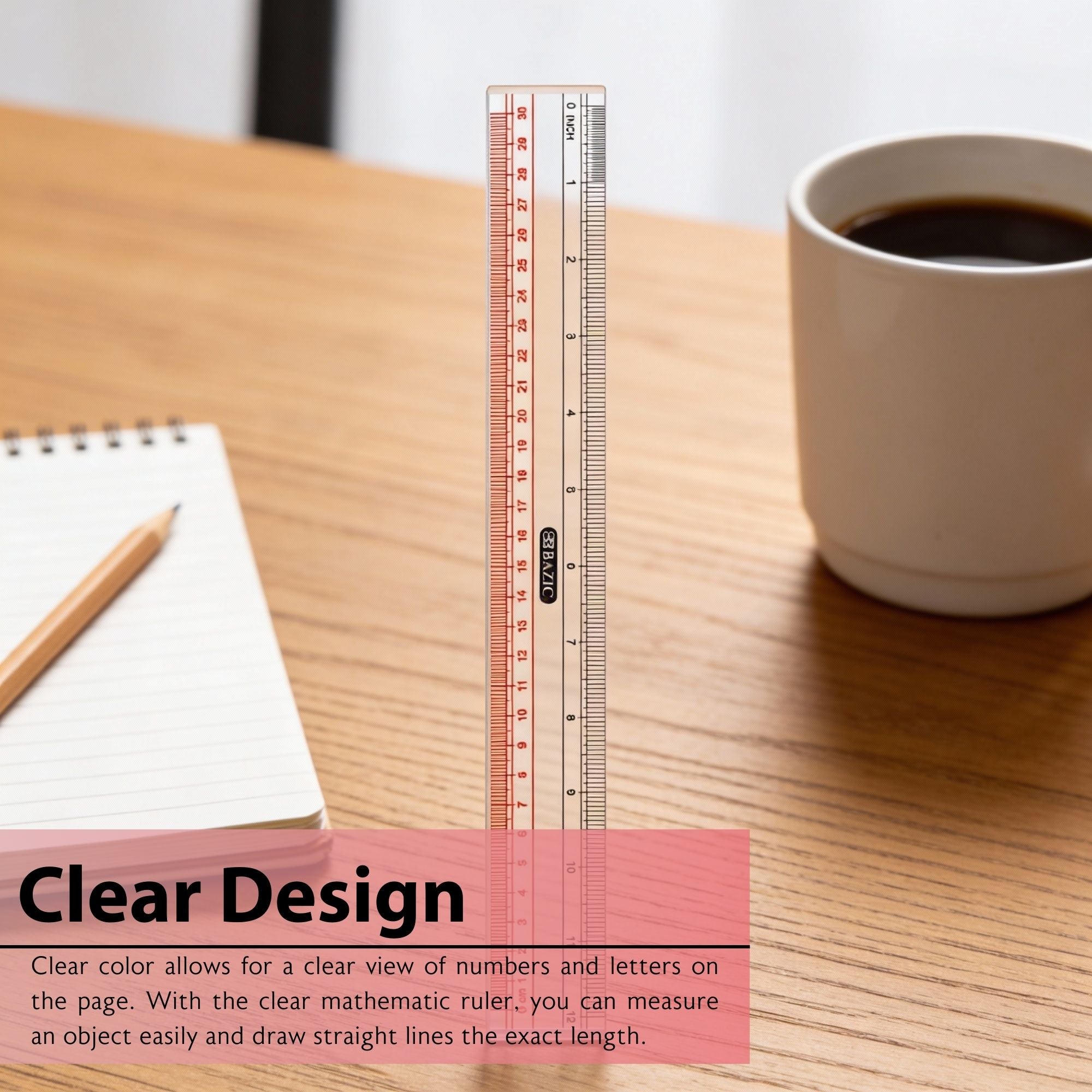 Claro 12" (30cm) Transparent Plastic Ruler