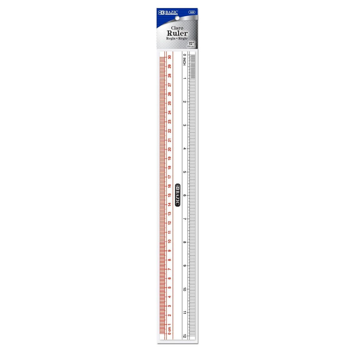 BAZIC Claro 12 in Clear Plastic Ruler, Inch and Metric
