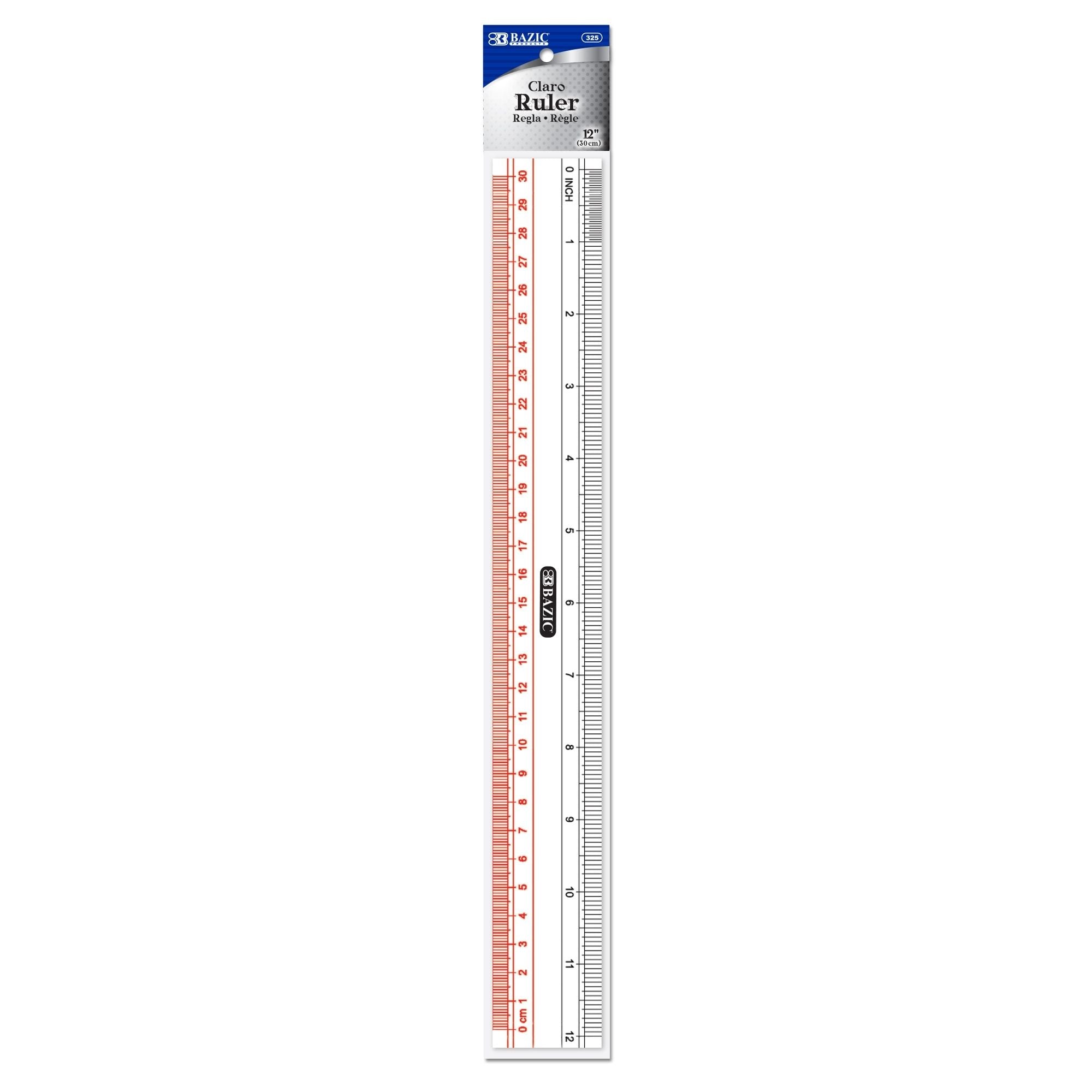 Claro 12 in Clear Plastic Ruler, Inch & Metric