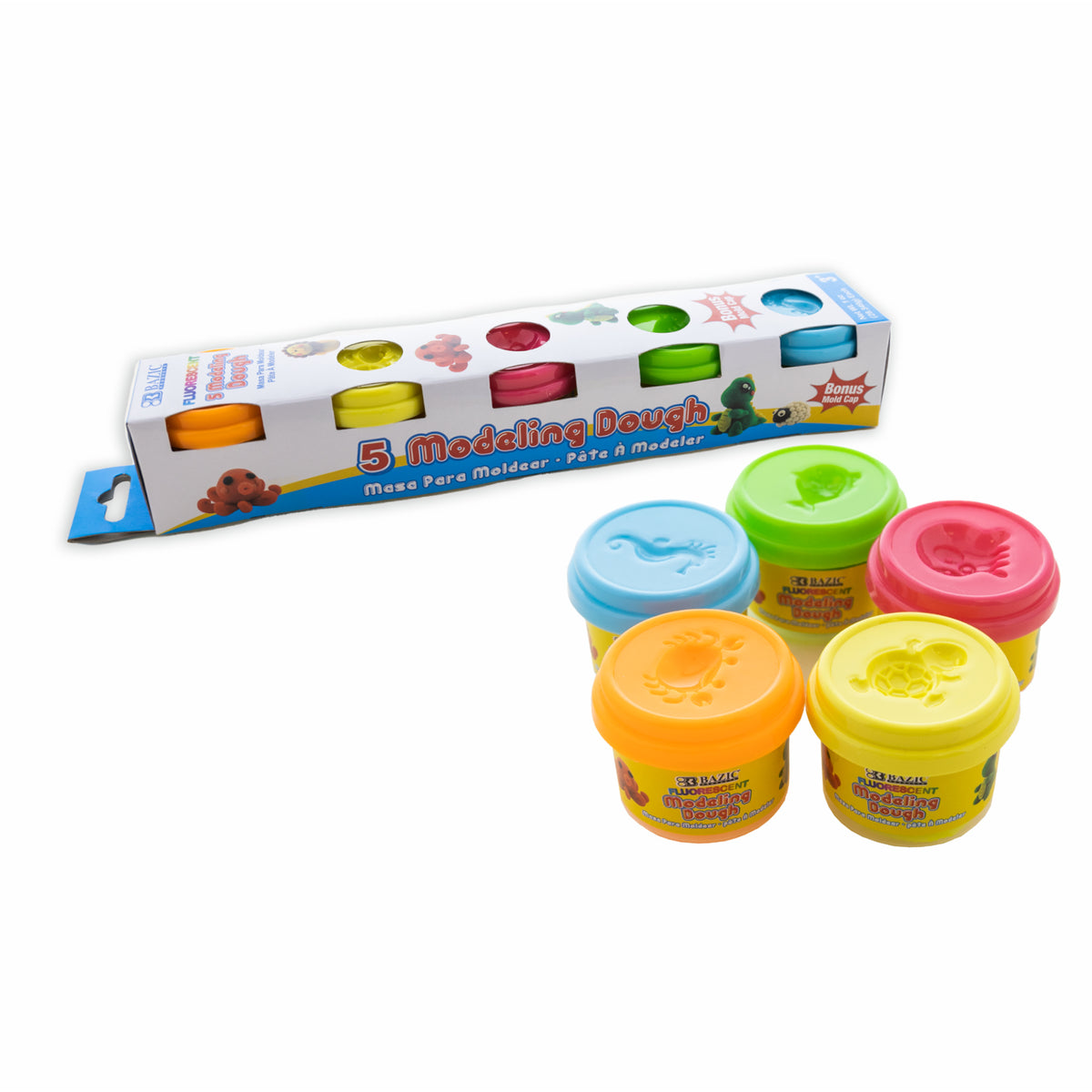 BAZIC Fluorescent Color Modeling Dough with Mold Lids, 1 oz