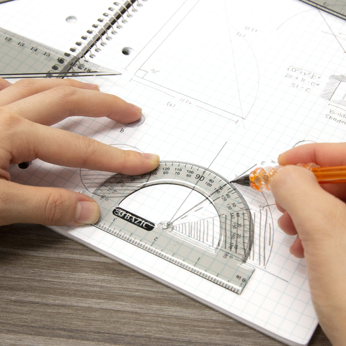 4-Piece Geometry Set with Compass, Triangles & Protractor