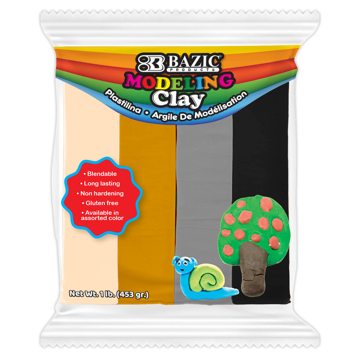 BAZIC Natural Color Modeling Clay, 4 Colors, 1 lb