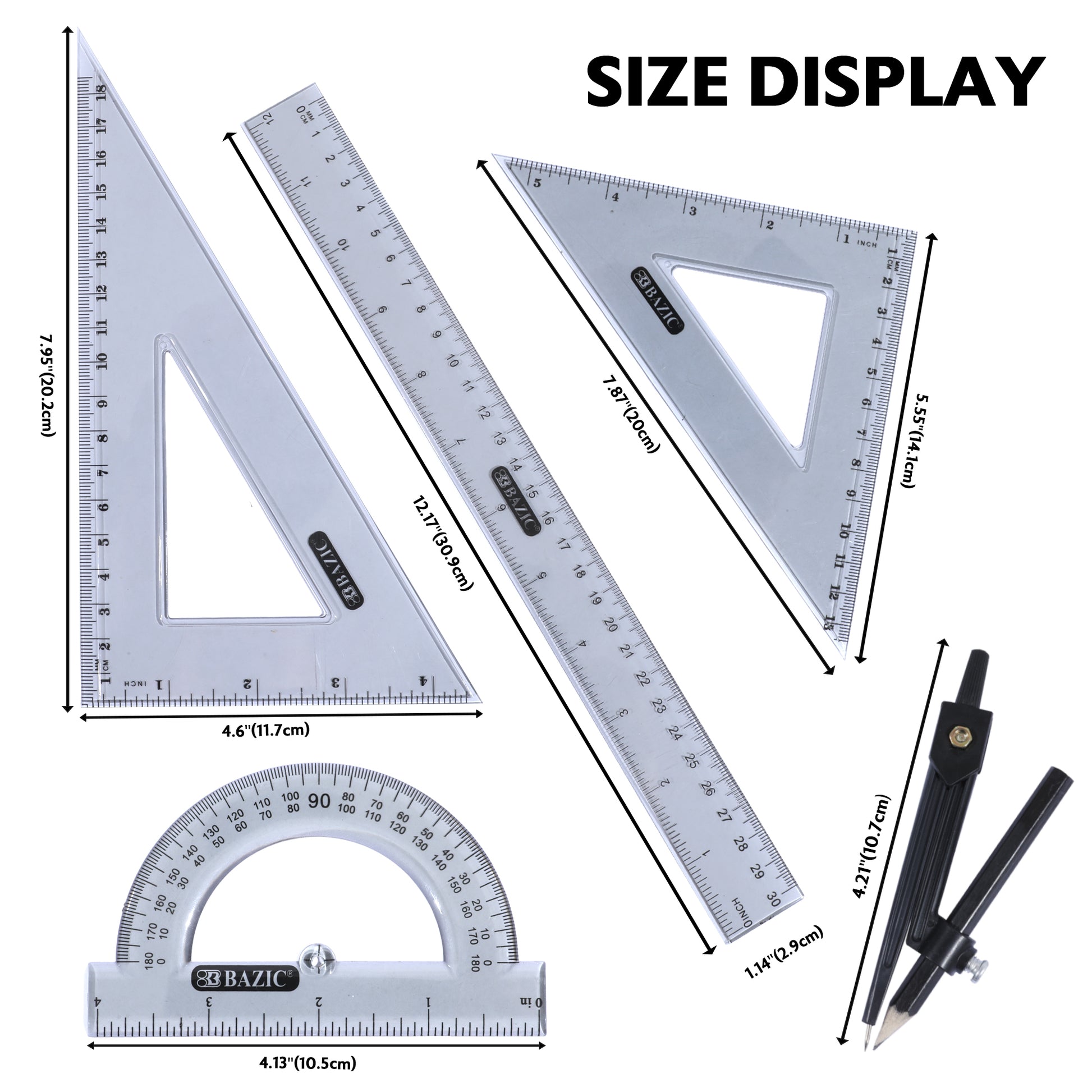 BAZIC 4-Piece Geometry Ruler Combination Sets w/ Compass – BAZIC Store