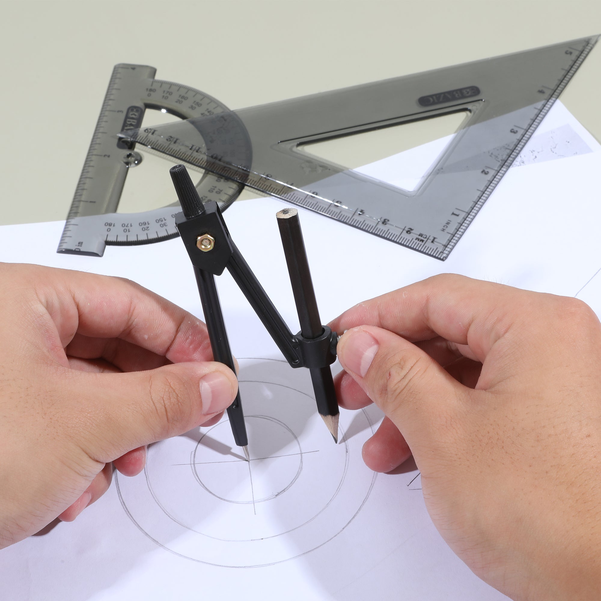 Geometry Ruler Combination Sets 4-Piece w/ Compass