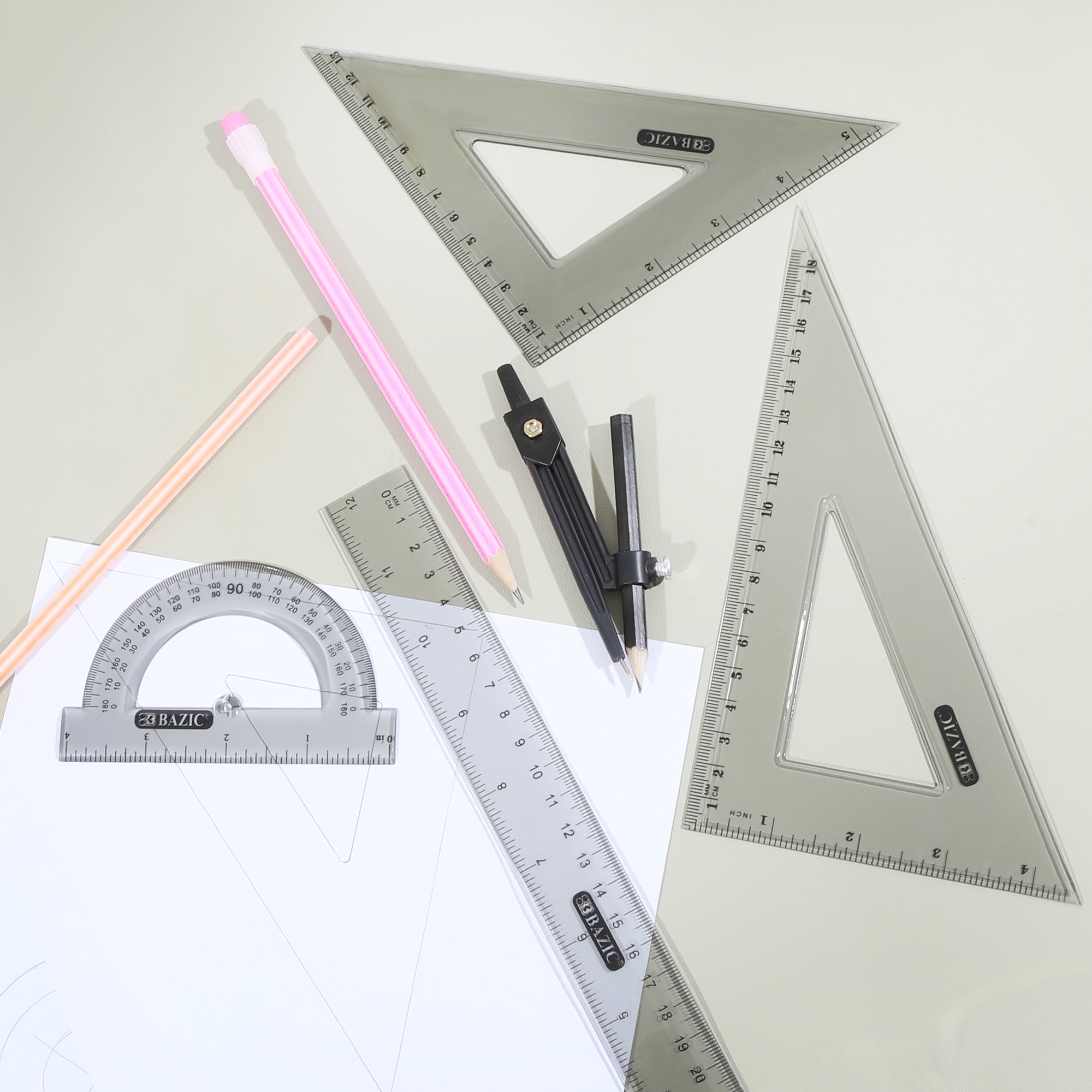 Geometry Ruler Combination Sets 4-Piece w/ Compass