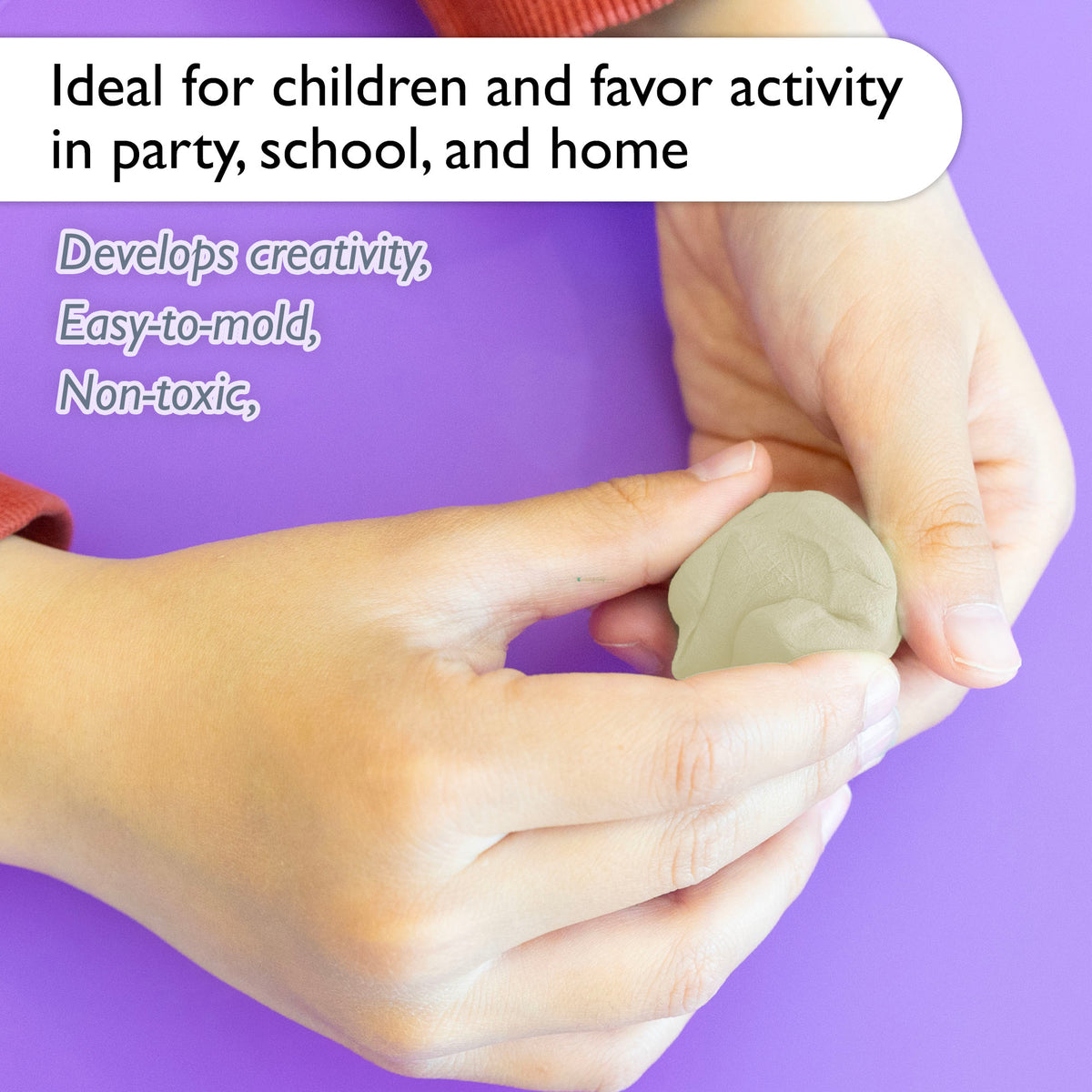 Hands mold cream clay. Non-toxic; develops creativity. Easy to mold for children's party, school and home activities.
