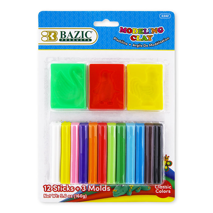Assorted Color Modeling Clay Sticks, 12 Count with 3 Molds