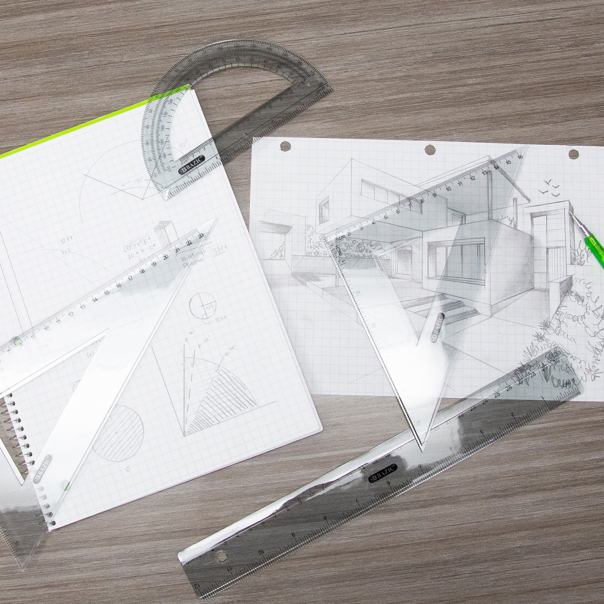 4-Piece Geometry Ruler Set, 12" Ruler