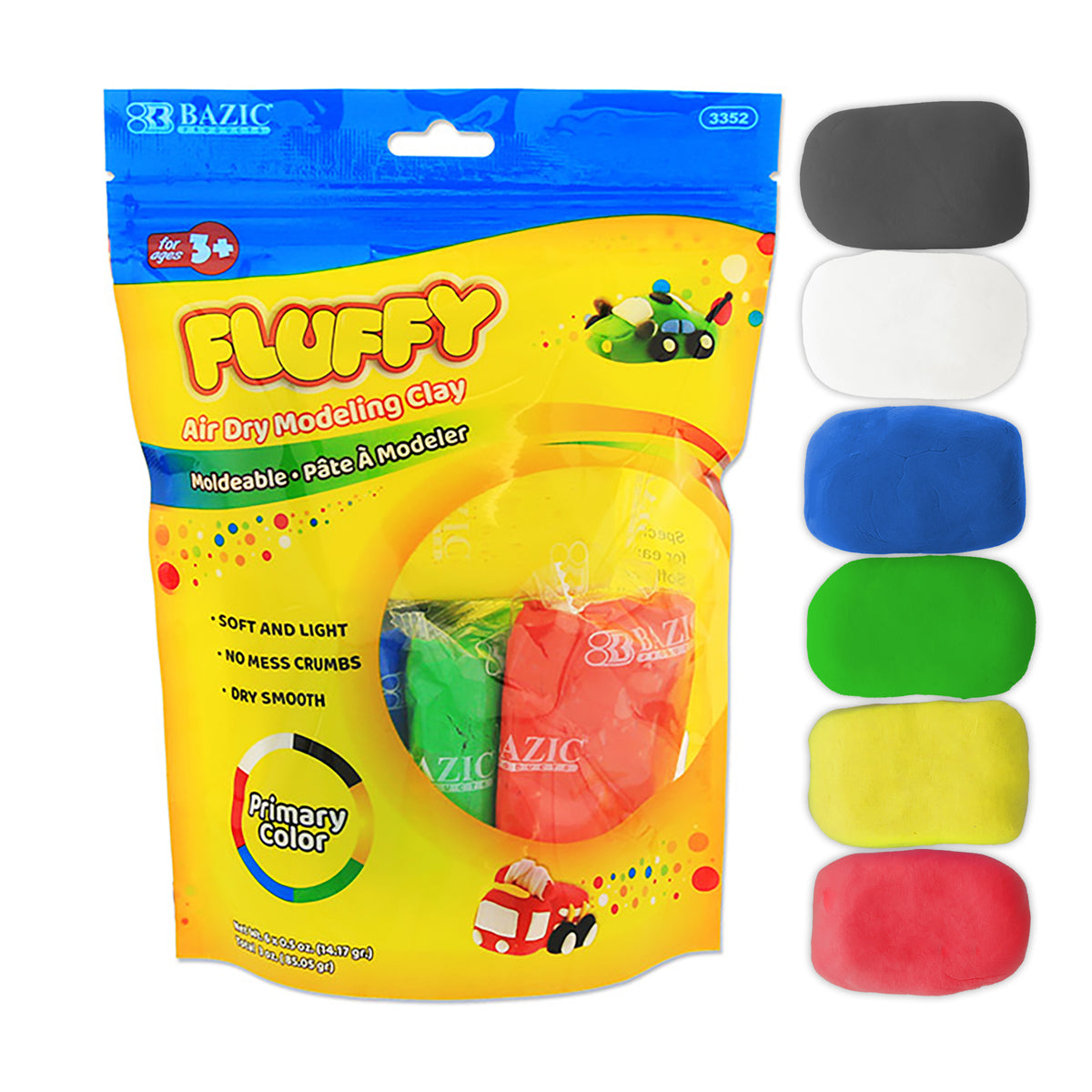 BAZIC Primary Color Air Dry Modeling Clay, 6 Colors, 0.5 oz
