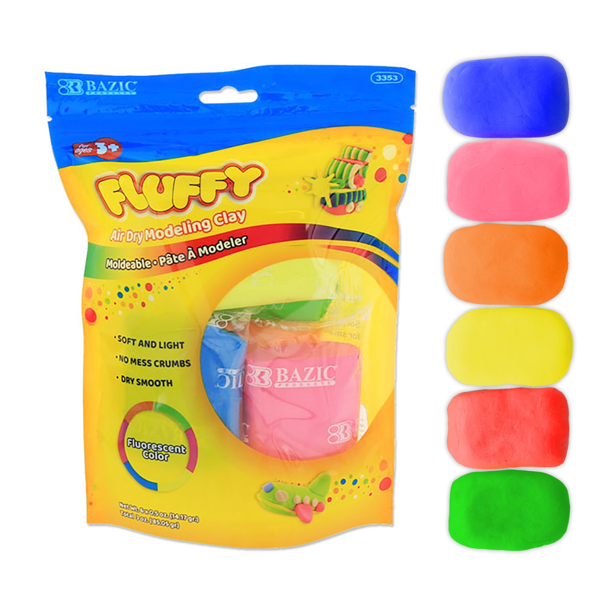 Air Dry Modeling Clay, 6 Fluorescent Colors, Non-Toxic