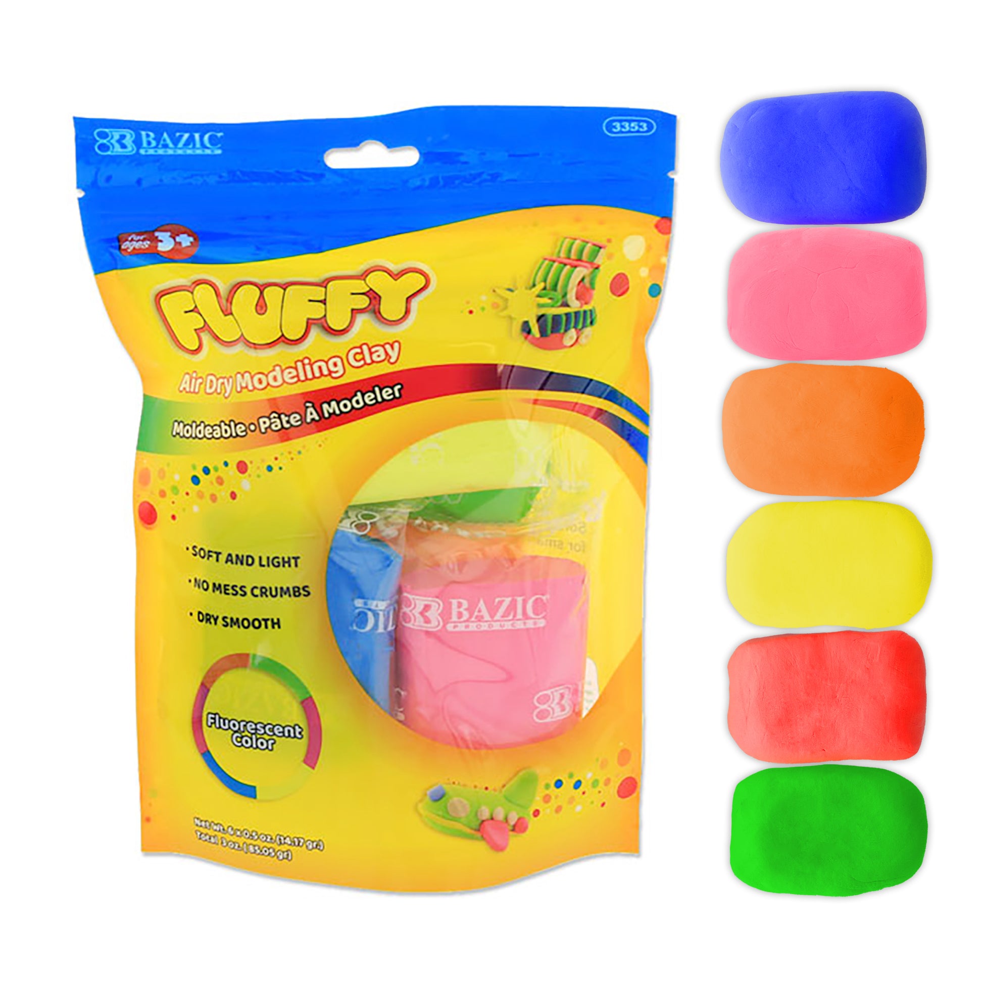 0.5 oz 6 Fluorescent Color Air Dry Modeling Clay