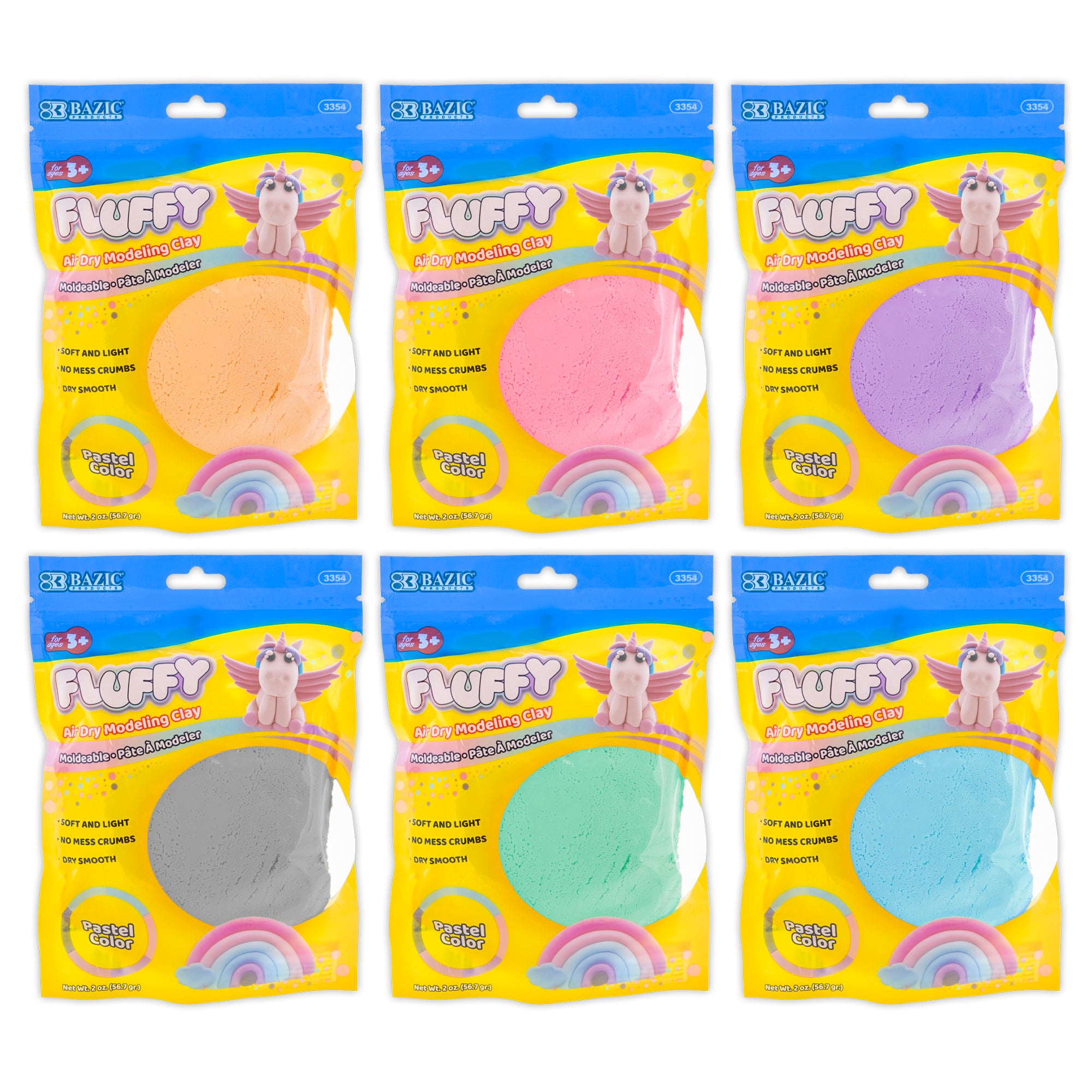 6 Pastel Color Air Dry Clay, 2 oz Each, No-Bake