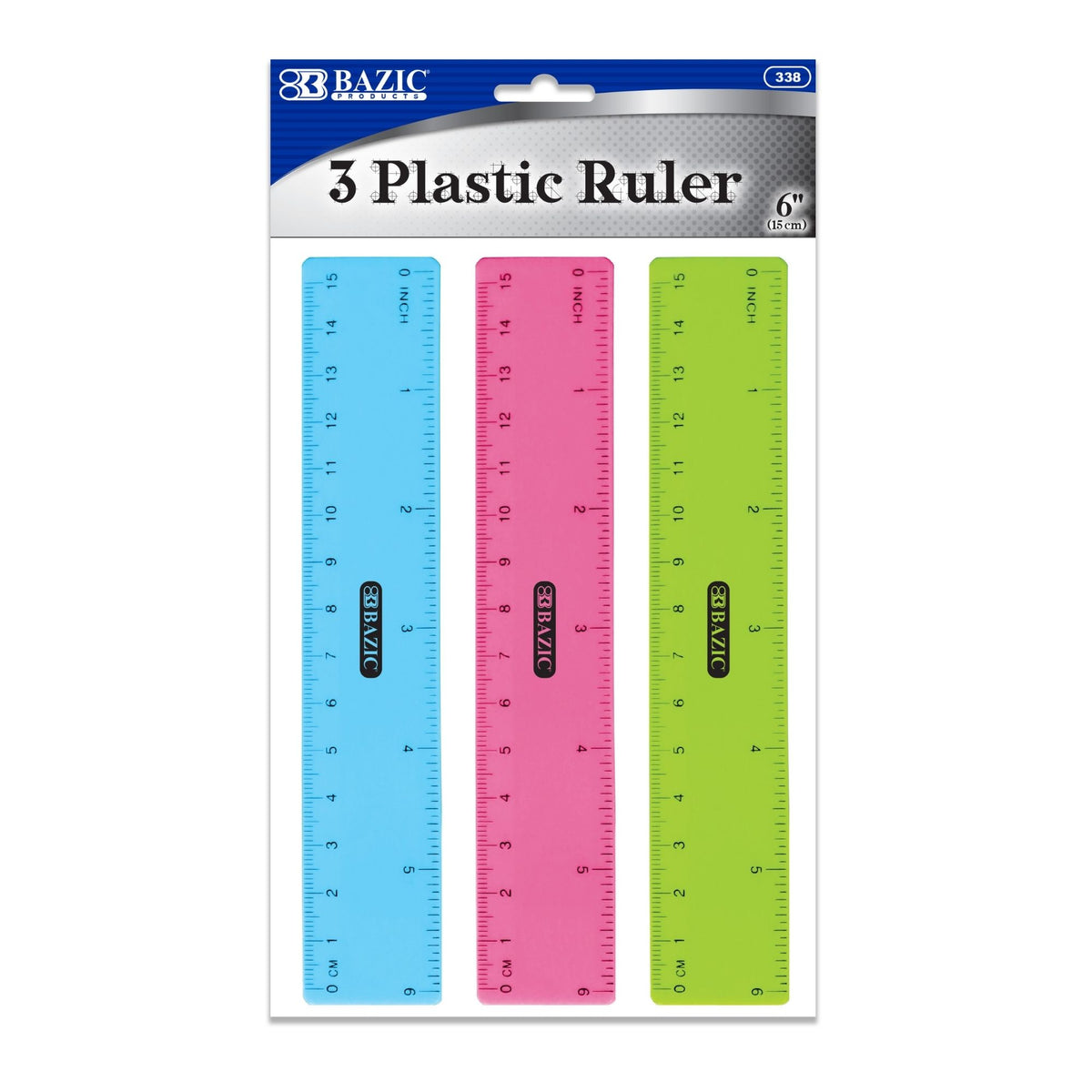 BAZIC 6 in Clear Plastic Ruler, Inch and Metric