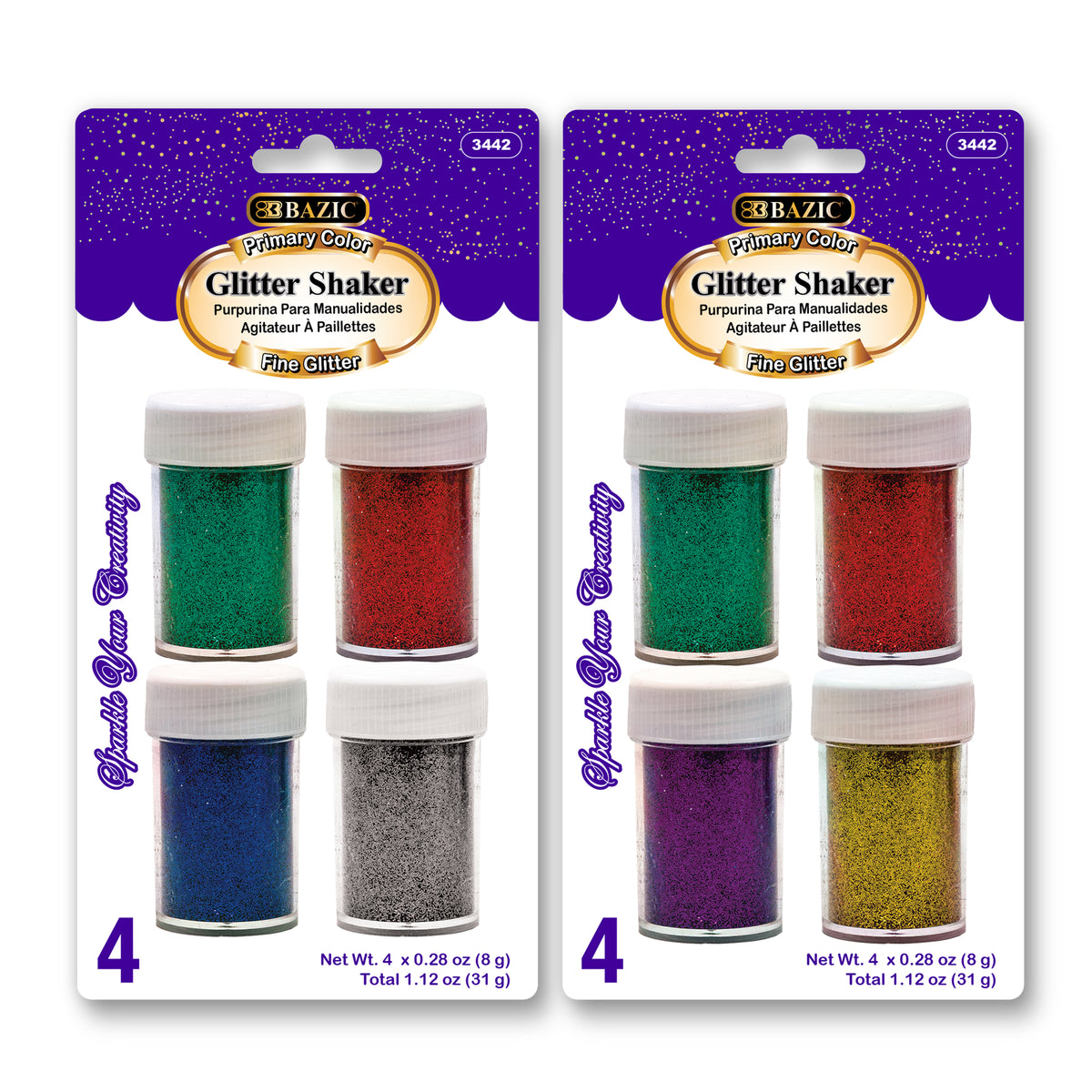 Primary Glitter Shakers, 4 Colors, 0.28 oz