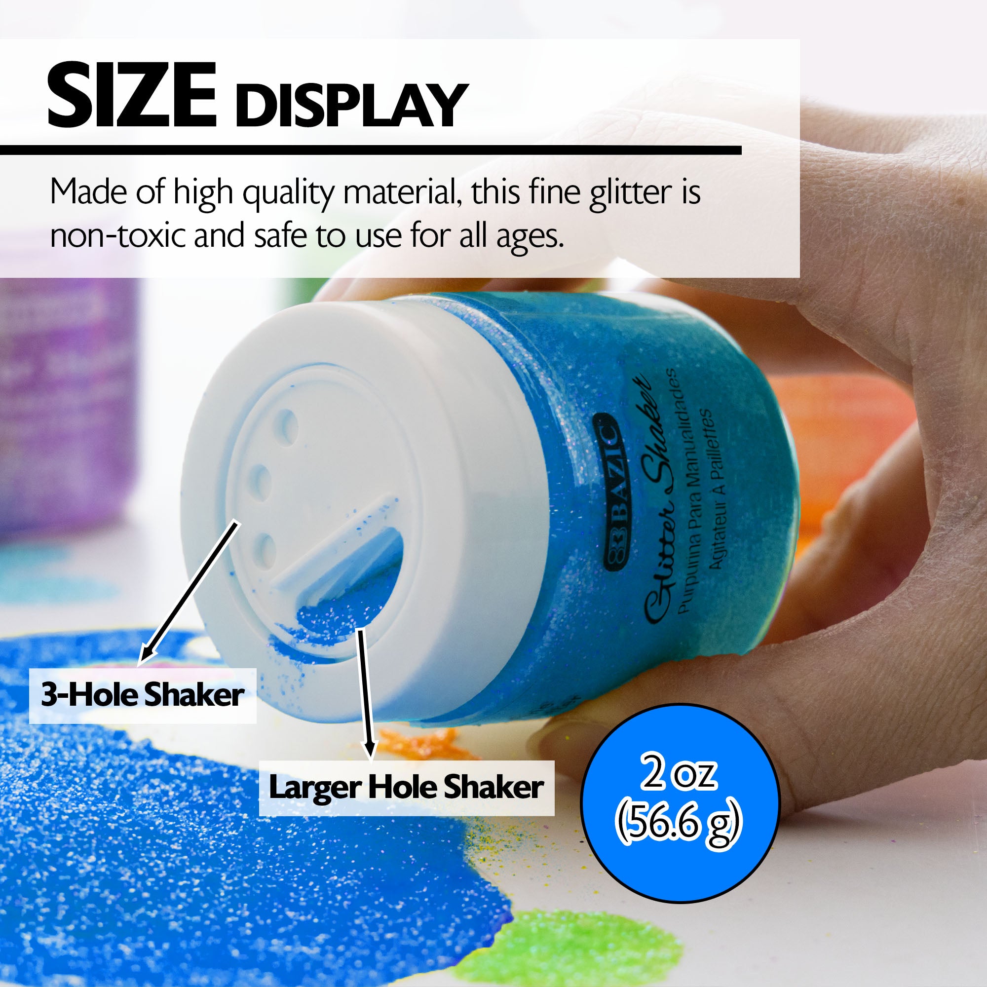 Primary Color Glitter Shakers, 2 oz, for Crafts DIY School