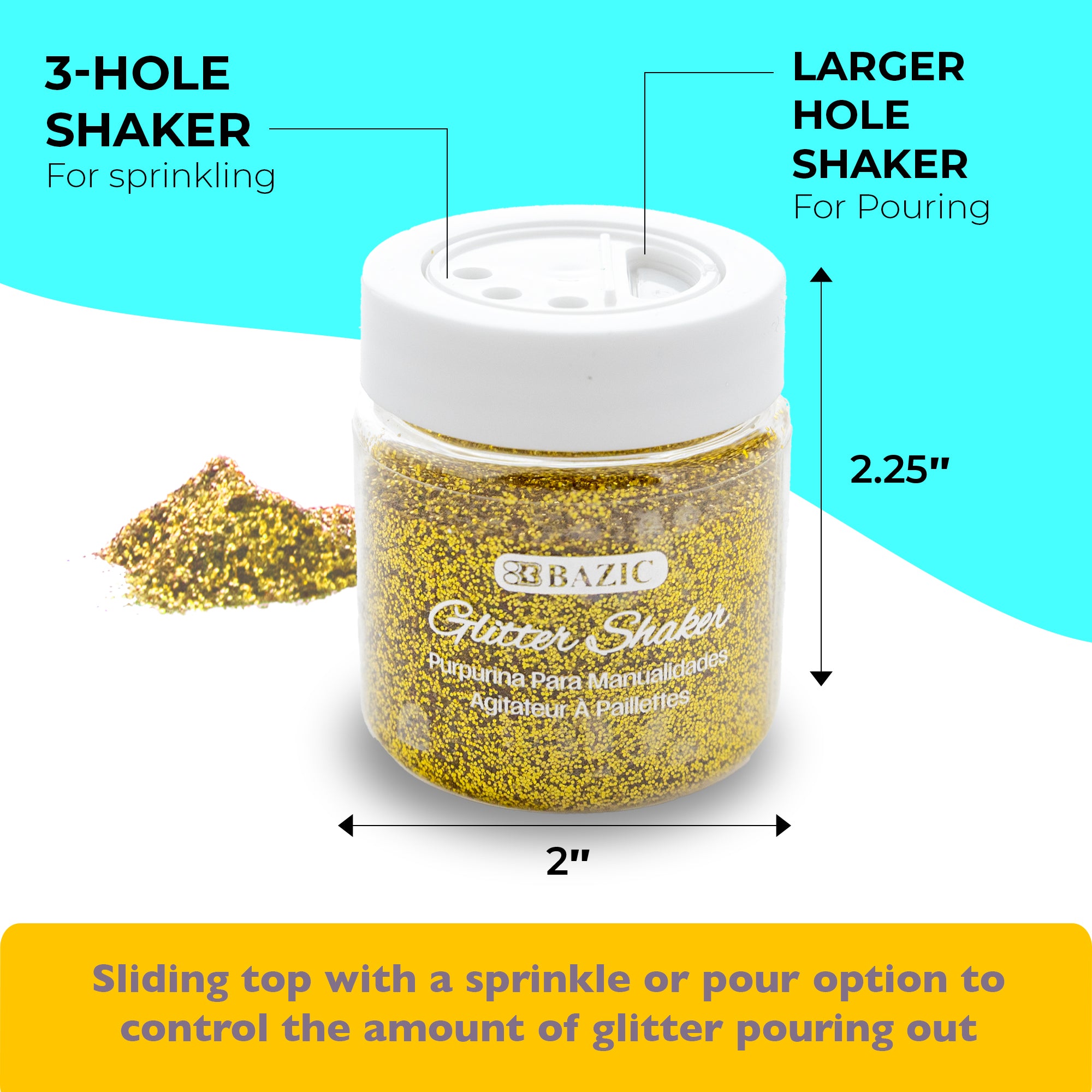 Gold and Monochrome Glitter Shakers, 2 oz
