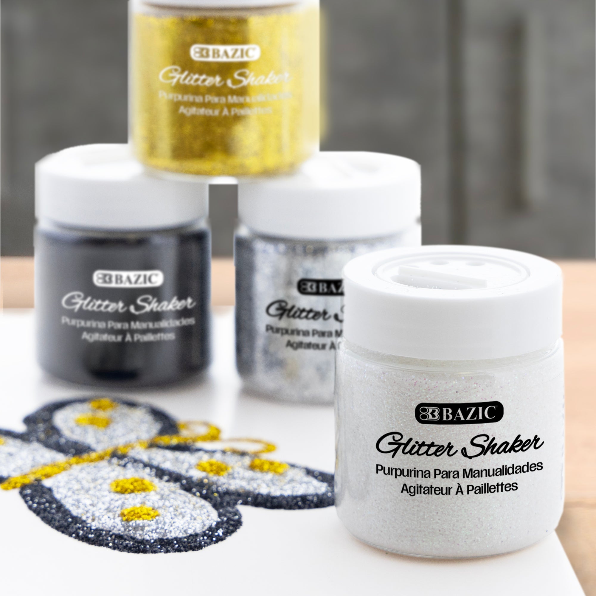 Gold and Monochrome Glitter Shakers, 2 oz