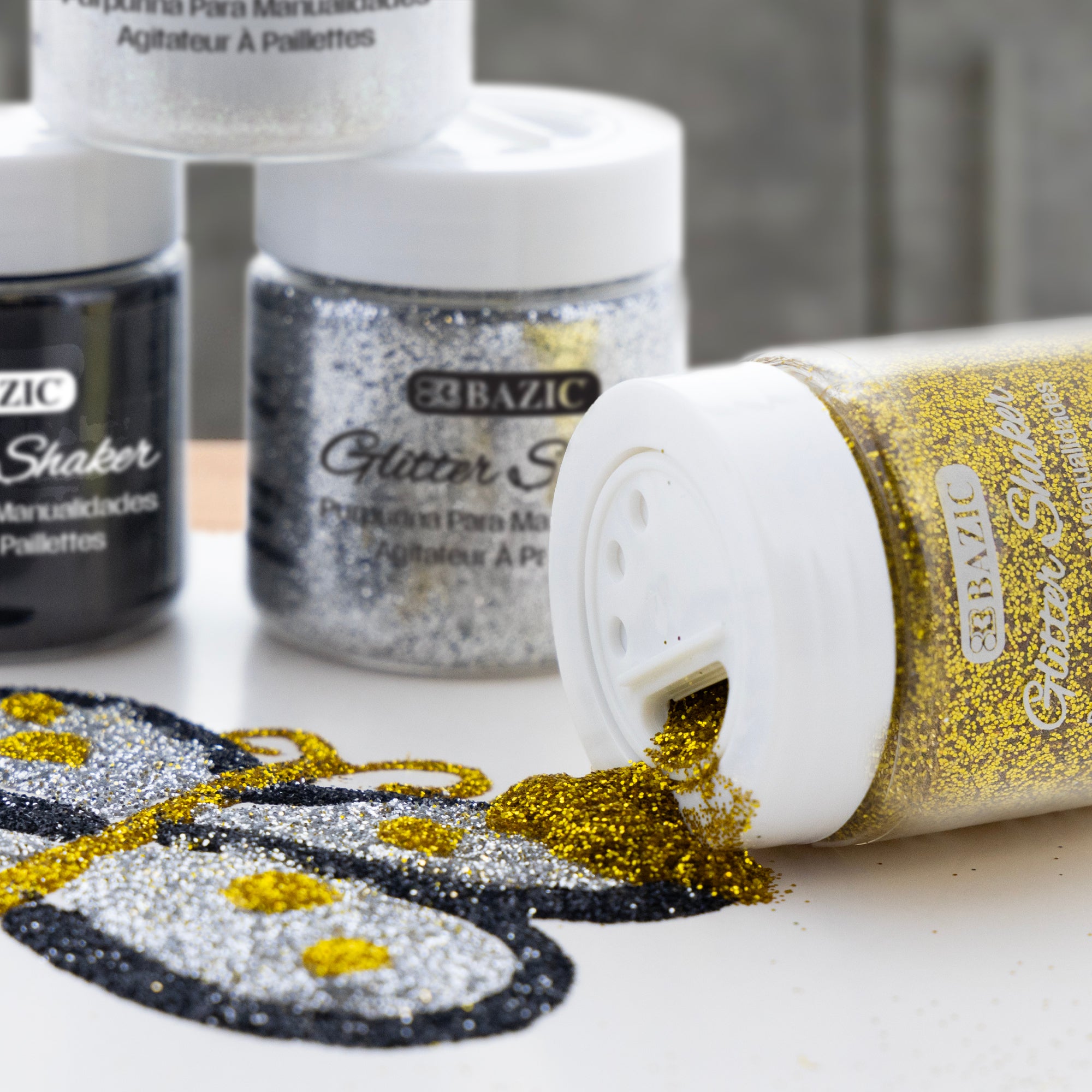 Gold and Monochrome Glitter Shakers, 2 oz