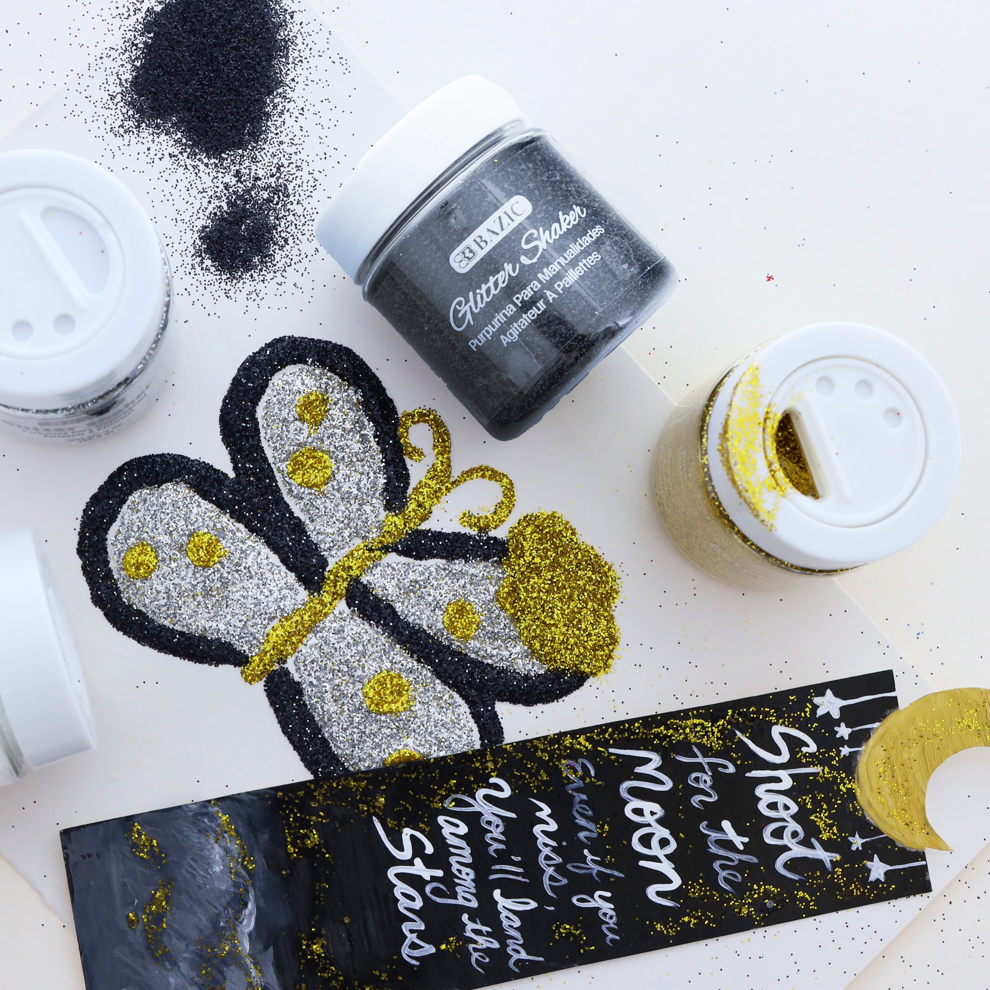 Gold and Monochrome Glitter Shakers, 2 oz