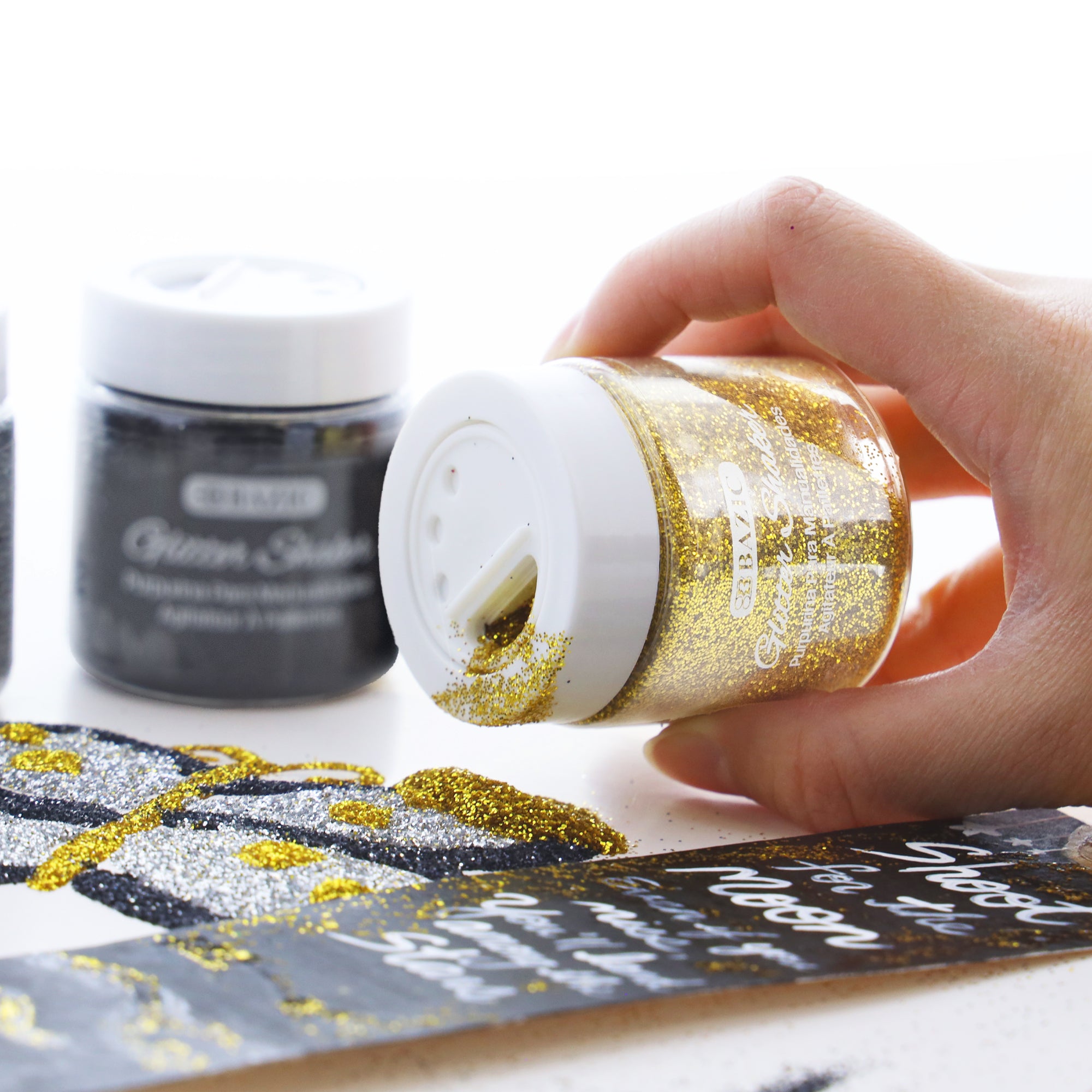 Gold and Monochrome Glitter Shakers, 2 oz