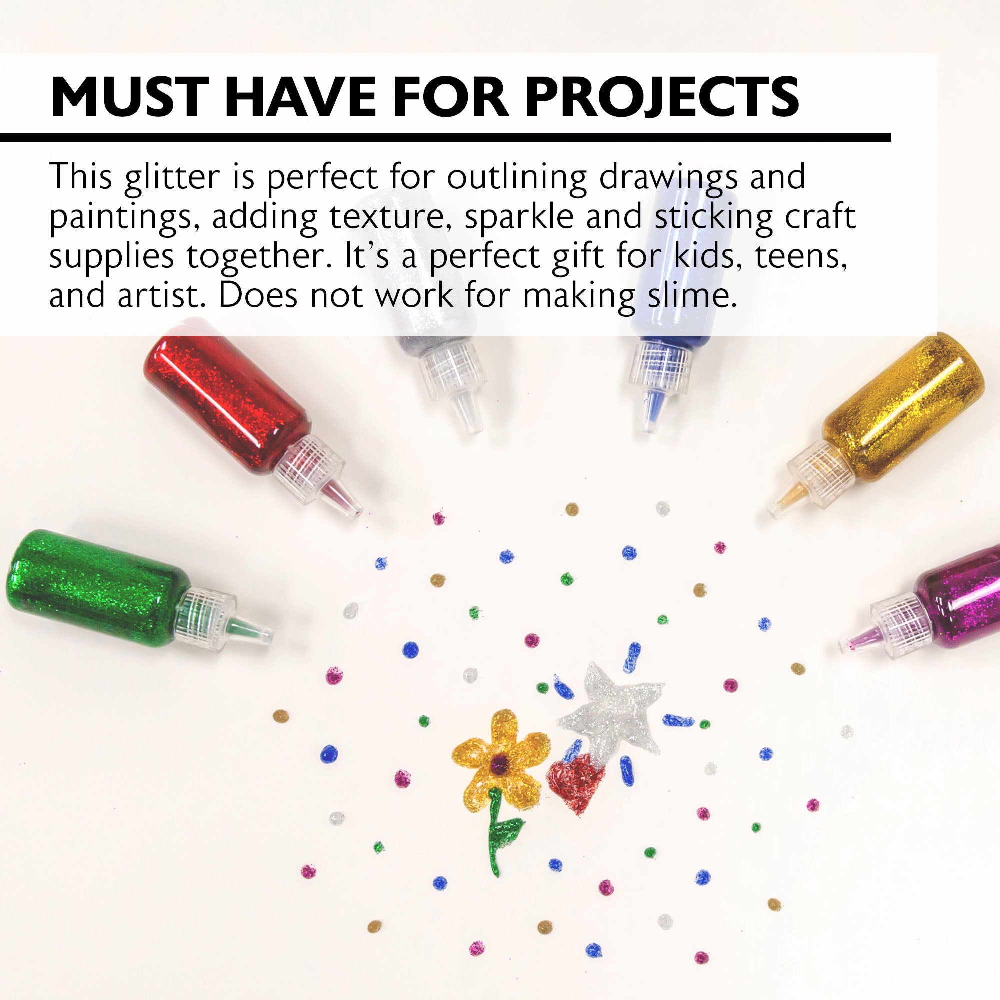 6 Classic Colors Glitter Glue, 0.67 fl oz